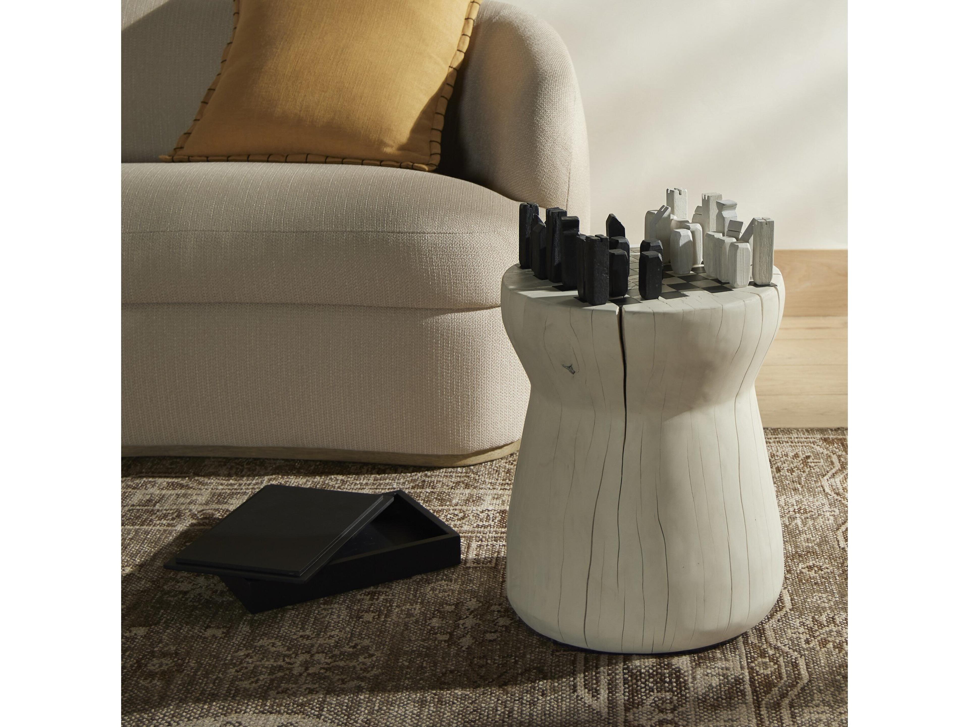 Four Hands Wesson Chess Round Wood Ivory End Table