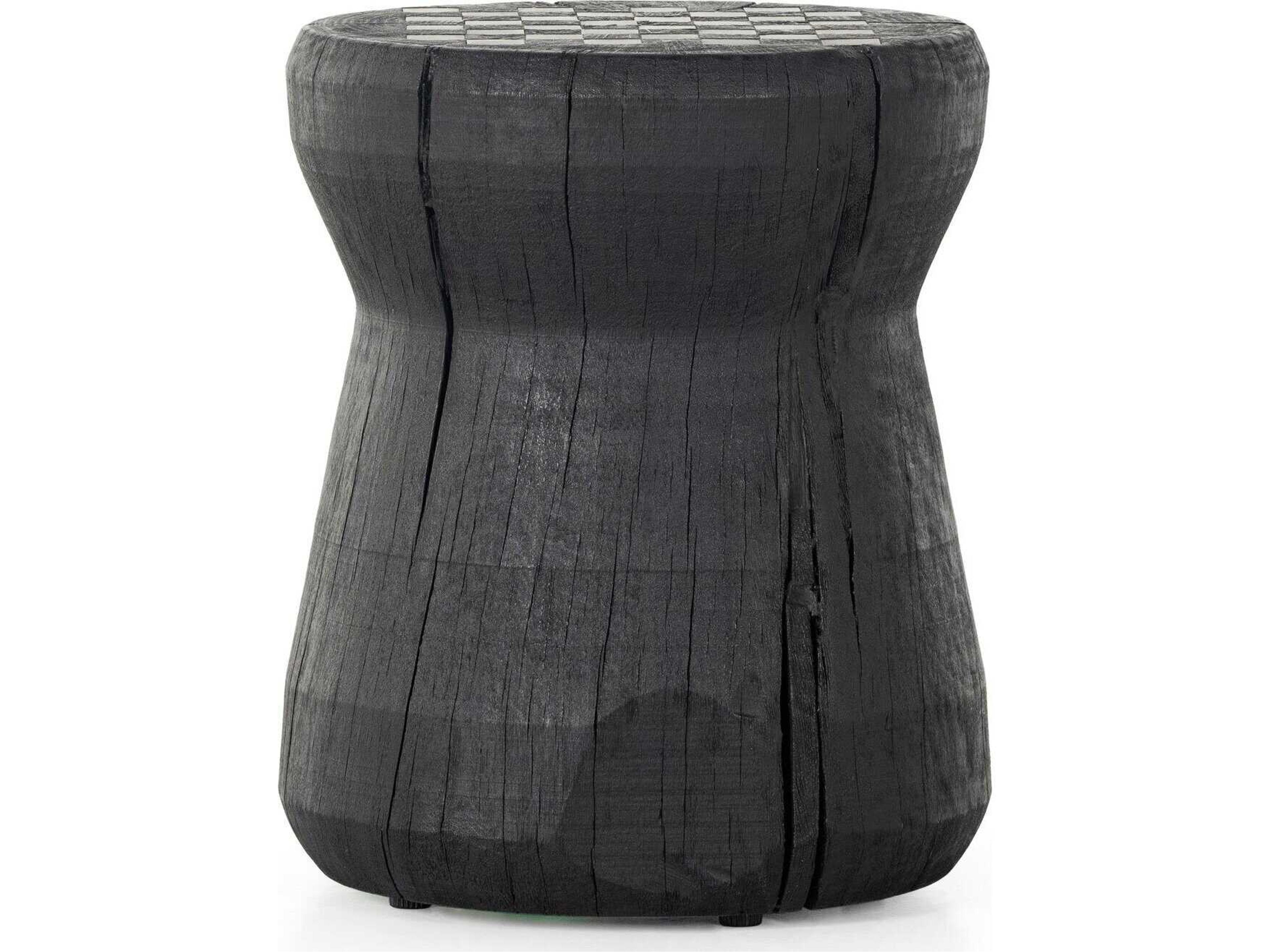 Four Hands Wesson Chess Round Wood Carbonized Black Aged Metal End Table