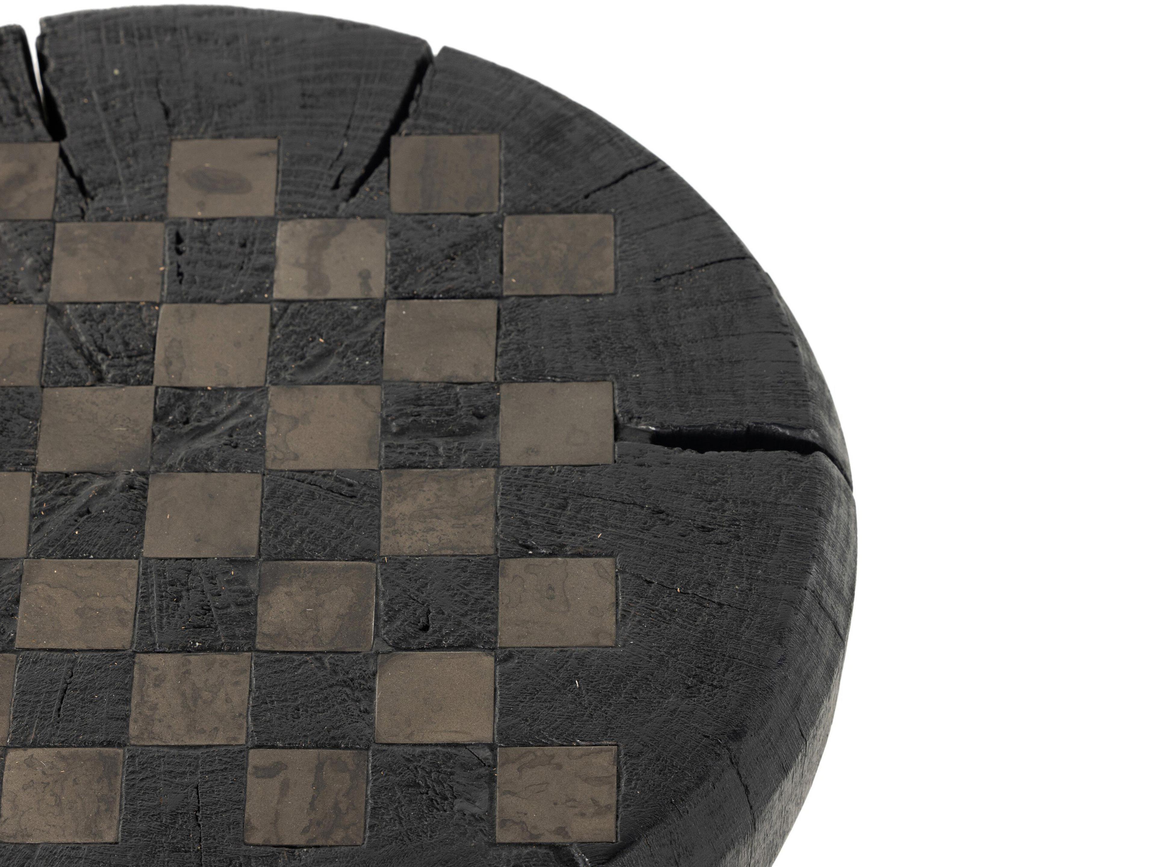 Four Hands Wesson Chess Round Wood Carbonized Black Aged Metal End Table