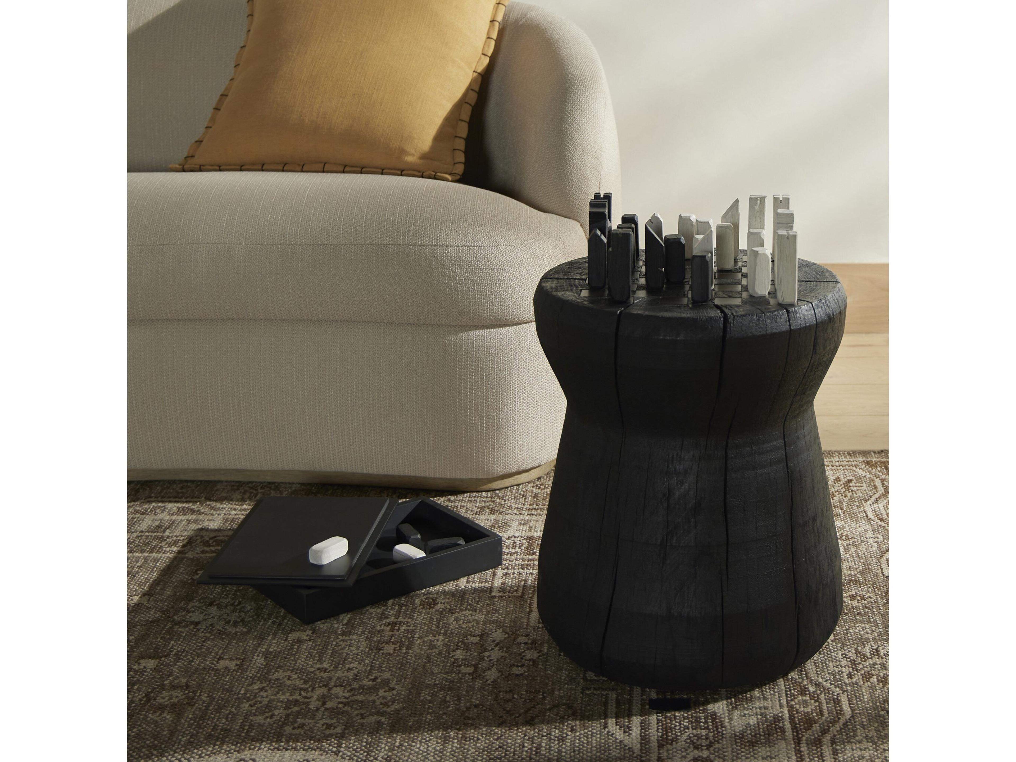 Four Hands Wesson Chess Round Wood Carbonized Black Aged Metal End Table