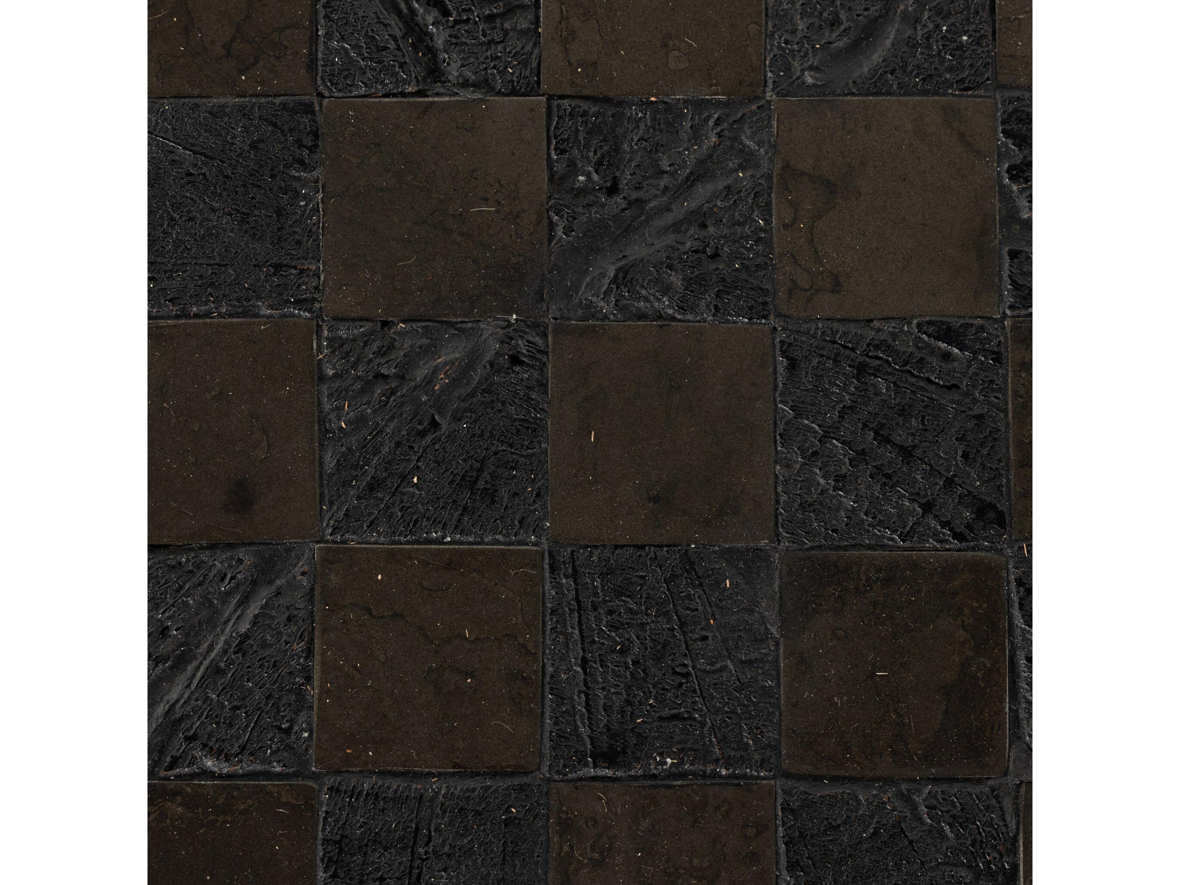 Four Hands Wesson Chess Round Wood Carbonized Black Aged Metal End Table