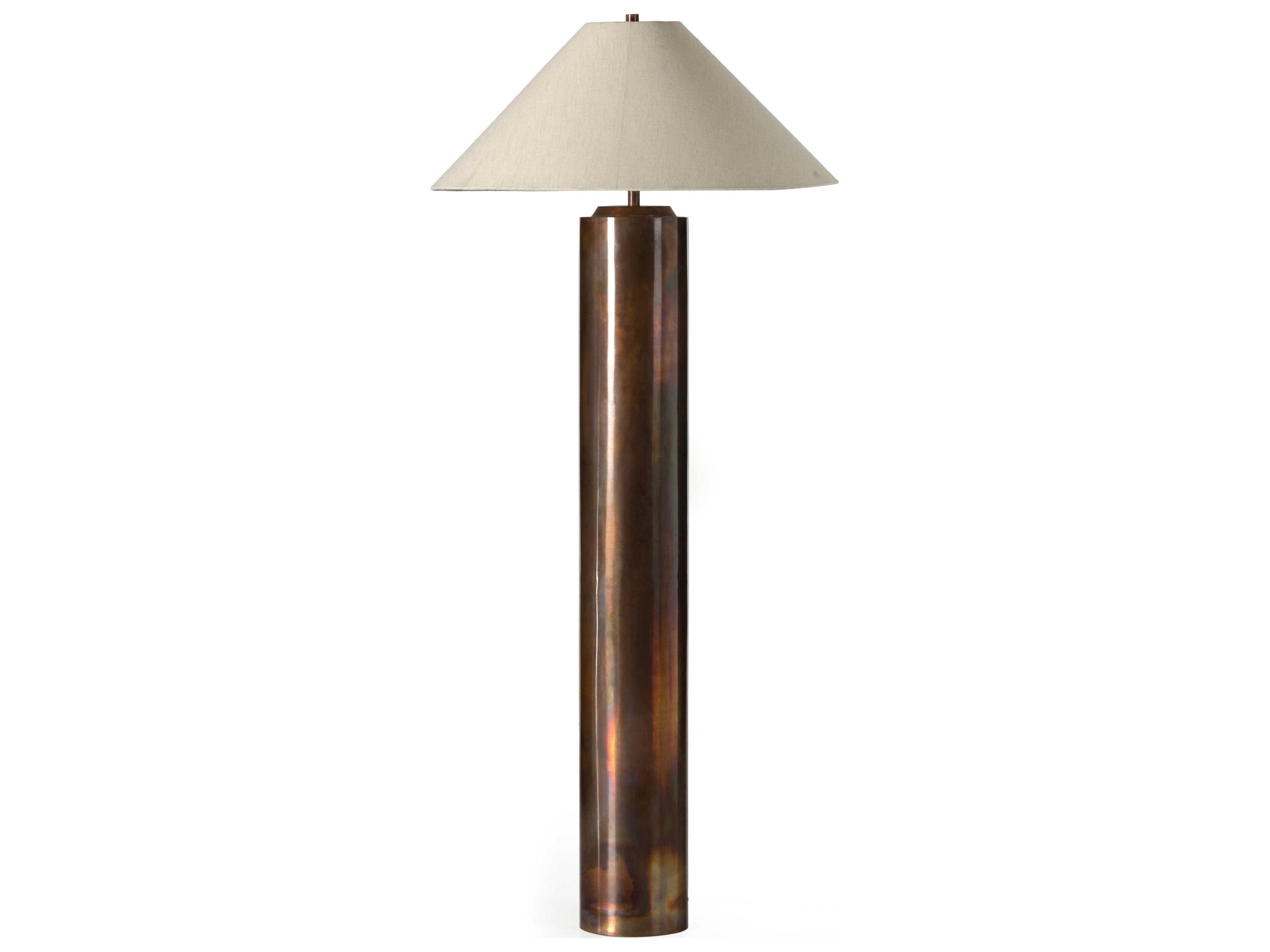 Asher Iridescent Acid Wash Cream Slub Linen Brown LED Floor Lamp