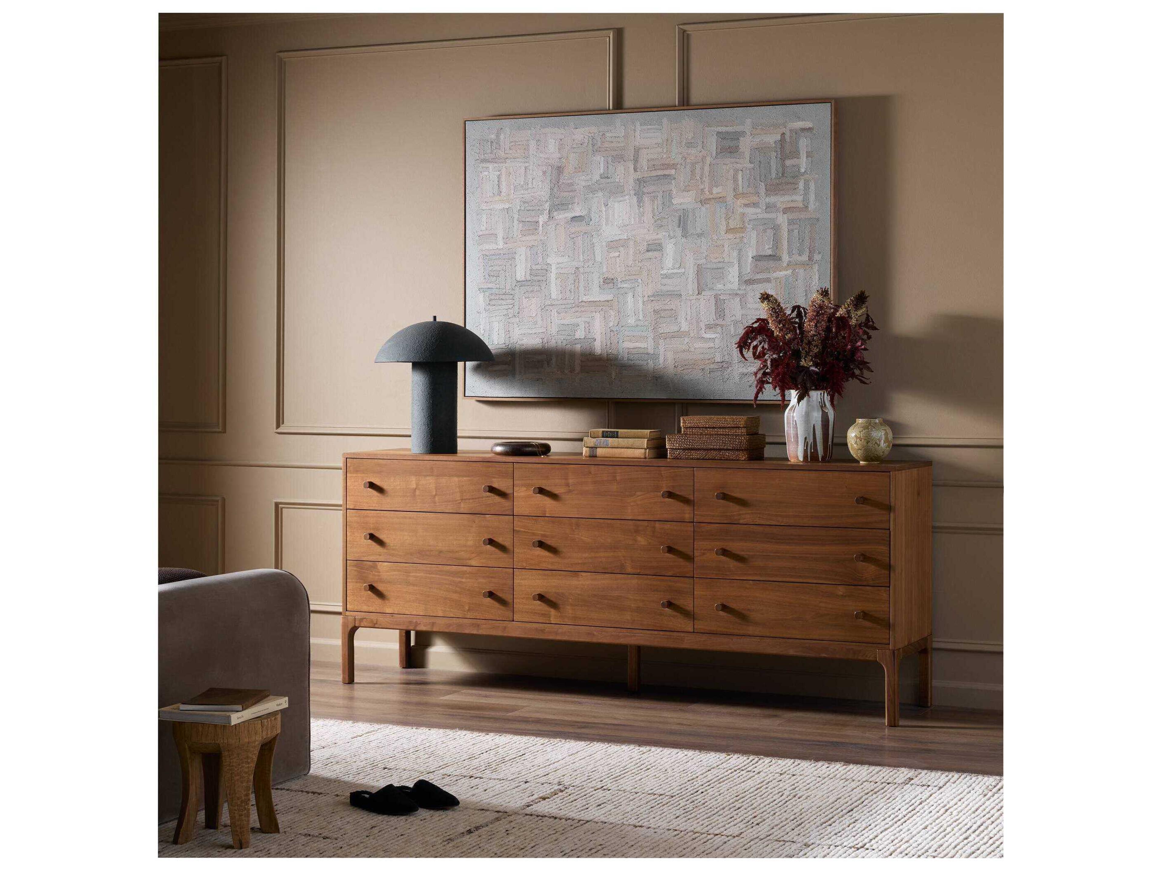 Four Hands Wallis Arturo Natural Walnut Veneer Walnut Wood 9 Drawer Dresser