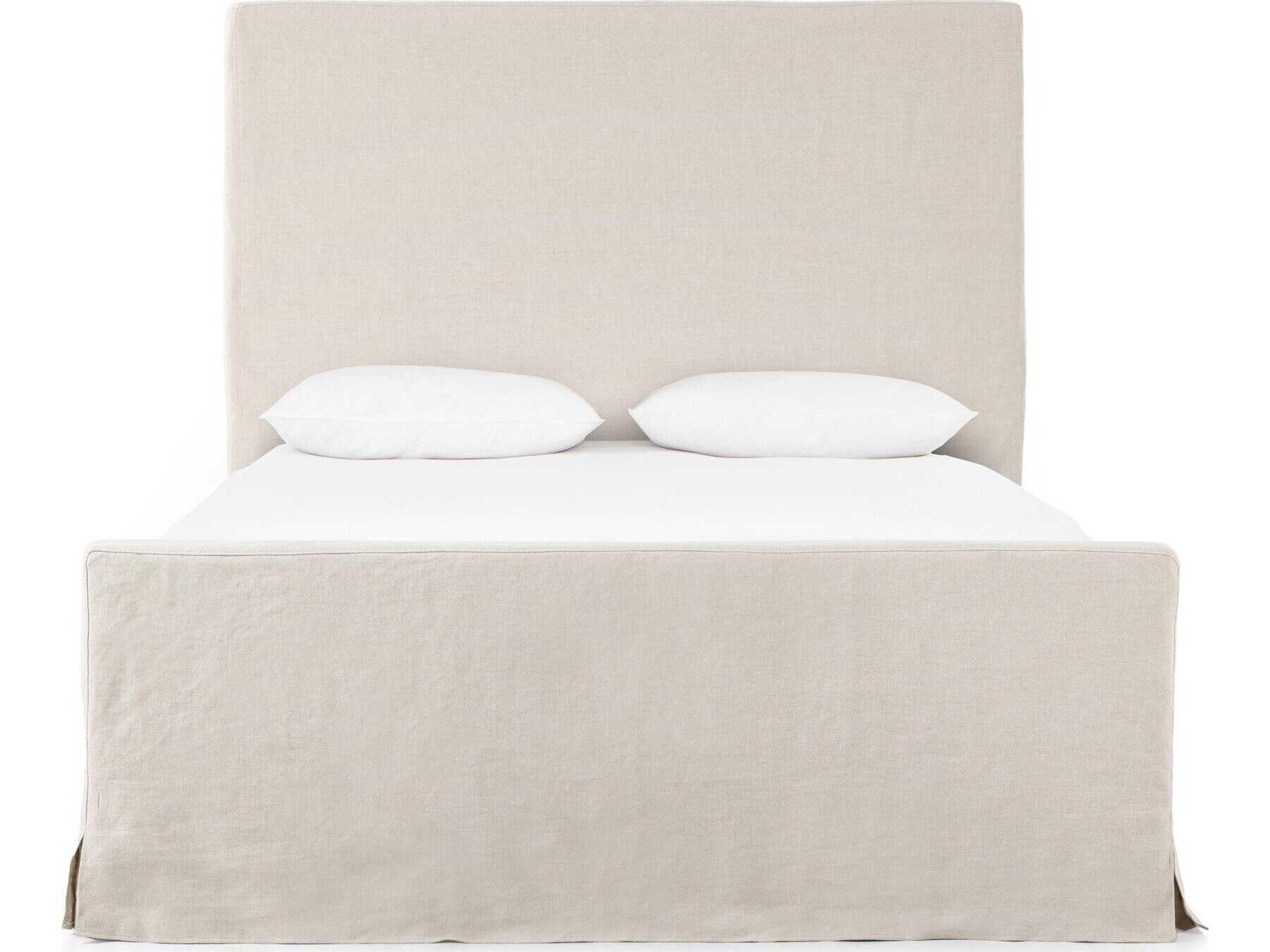 Four Hands Kensington Daphne Brussels Natural Almond Beige Parrawood Upholstered King Panel Bed