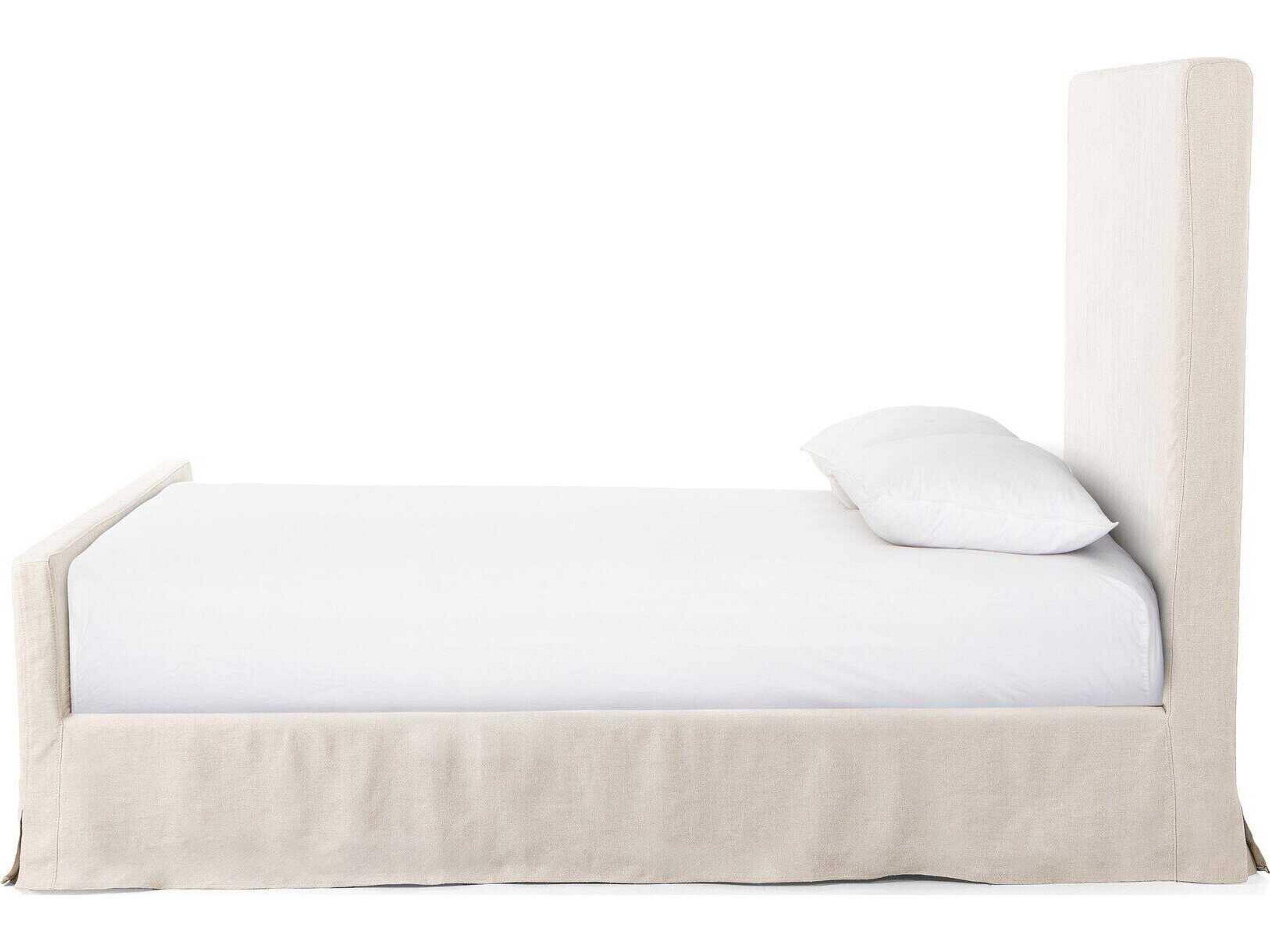 Four Hands Kensington Daphne Brussels Natural Almond Beige Parrawood Upholstered King Panel Bed