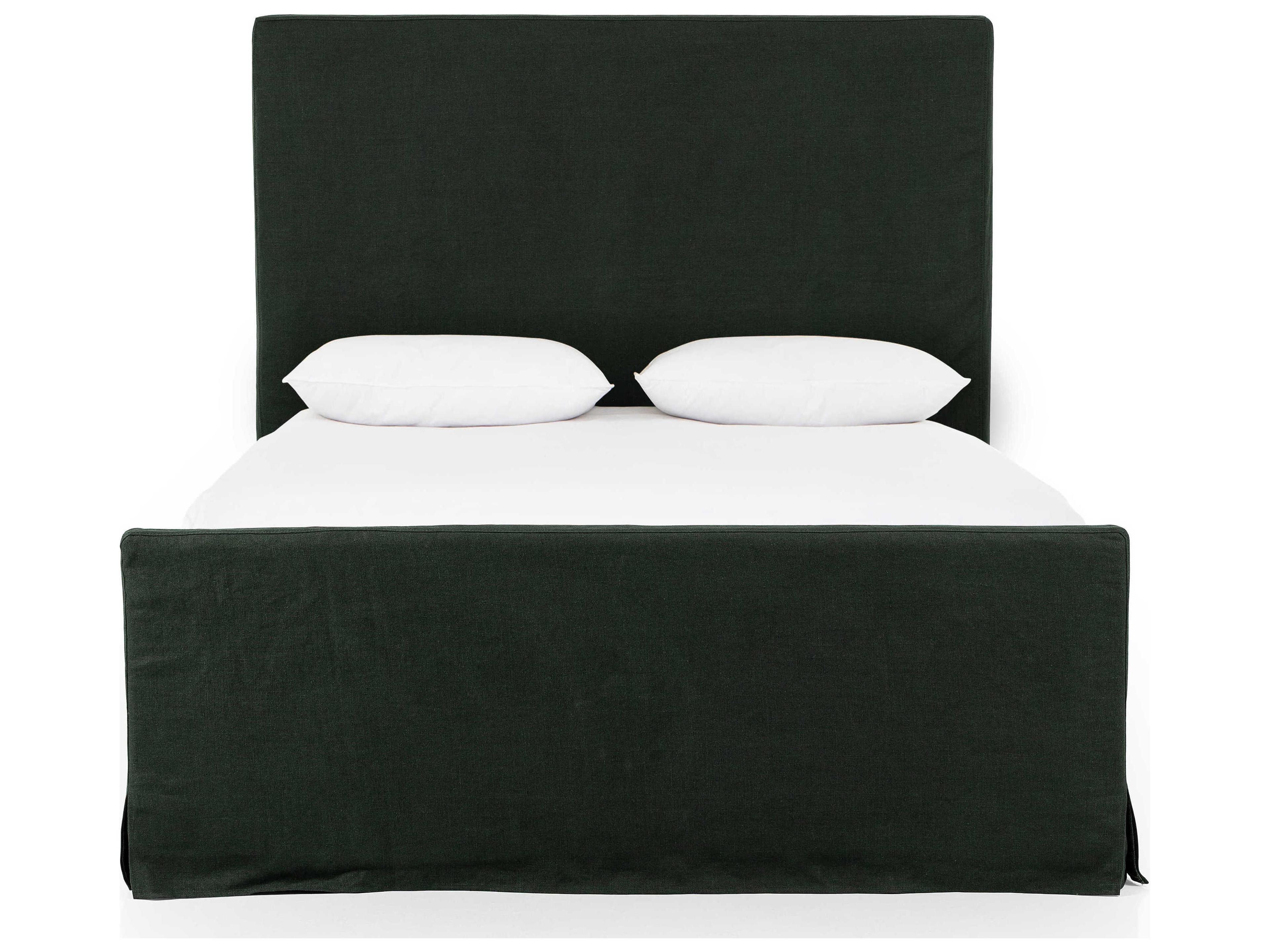 Four Hands Kensington Daphne Brussels Pine Green Parrawood Upholstered King Panel Bed