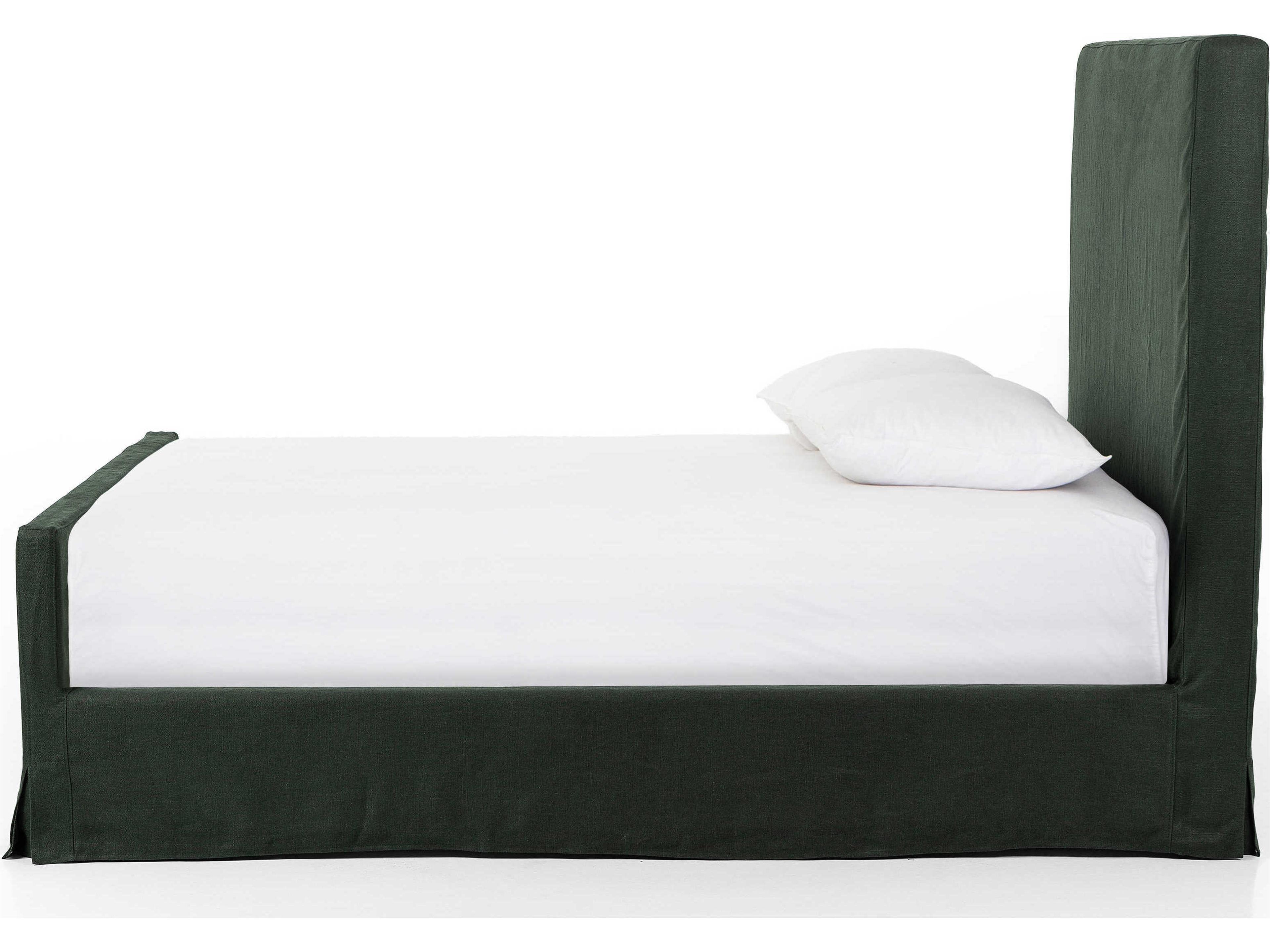 Four Hands Kensington Daphne Brussels Pine Green Parrawood Upholstered King Panel Bed