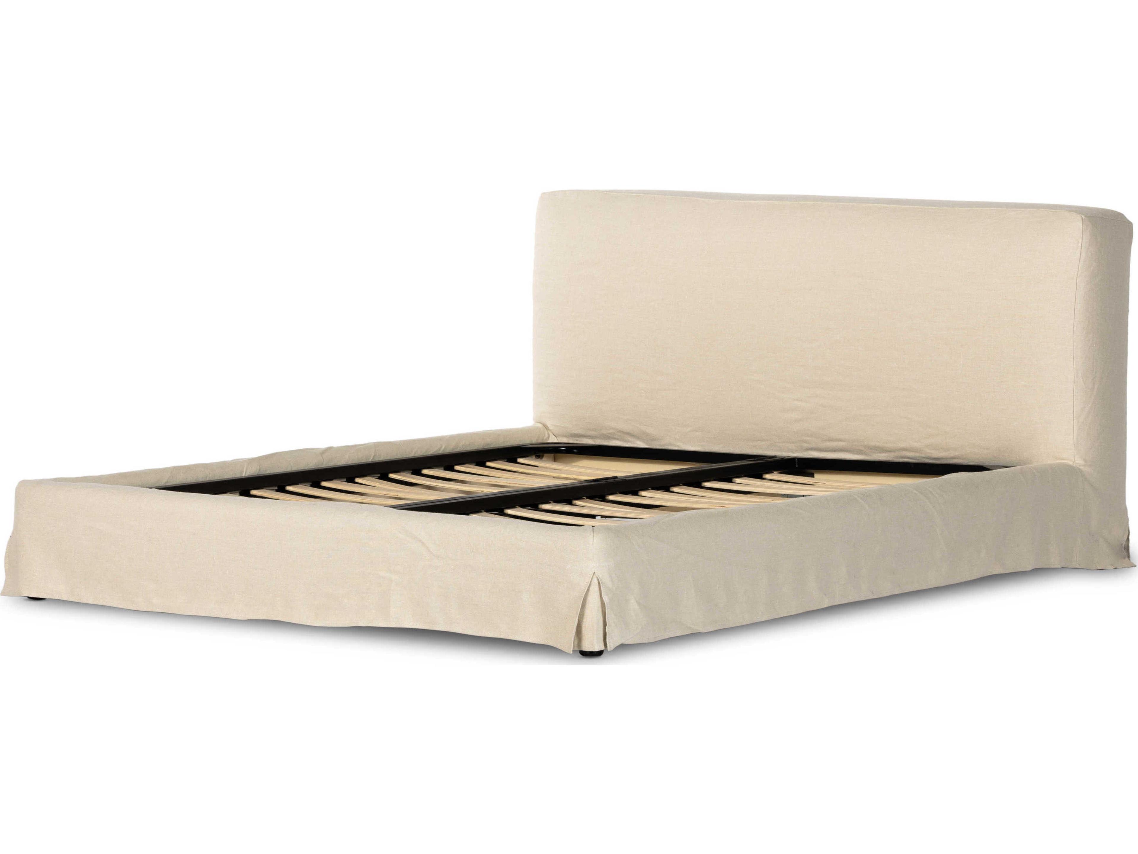 Four Hands Kensington Aidan Brussels Natural Beige Parrawood Upholstered Queen Platform Bed
