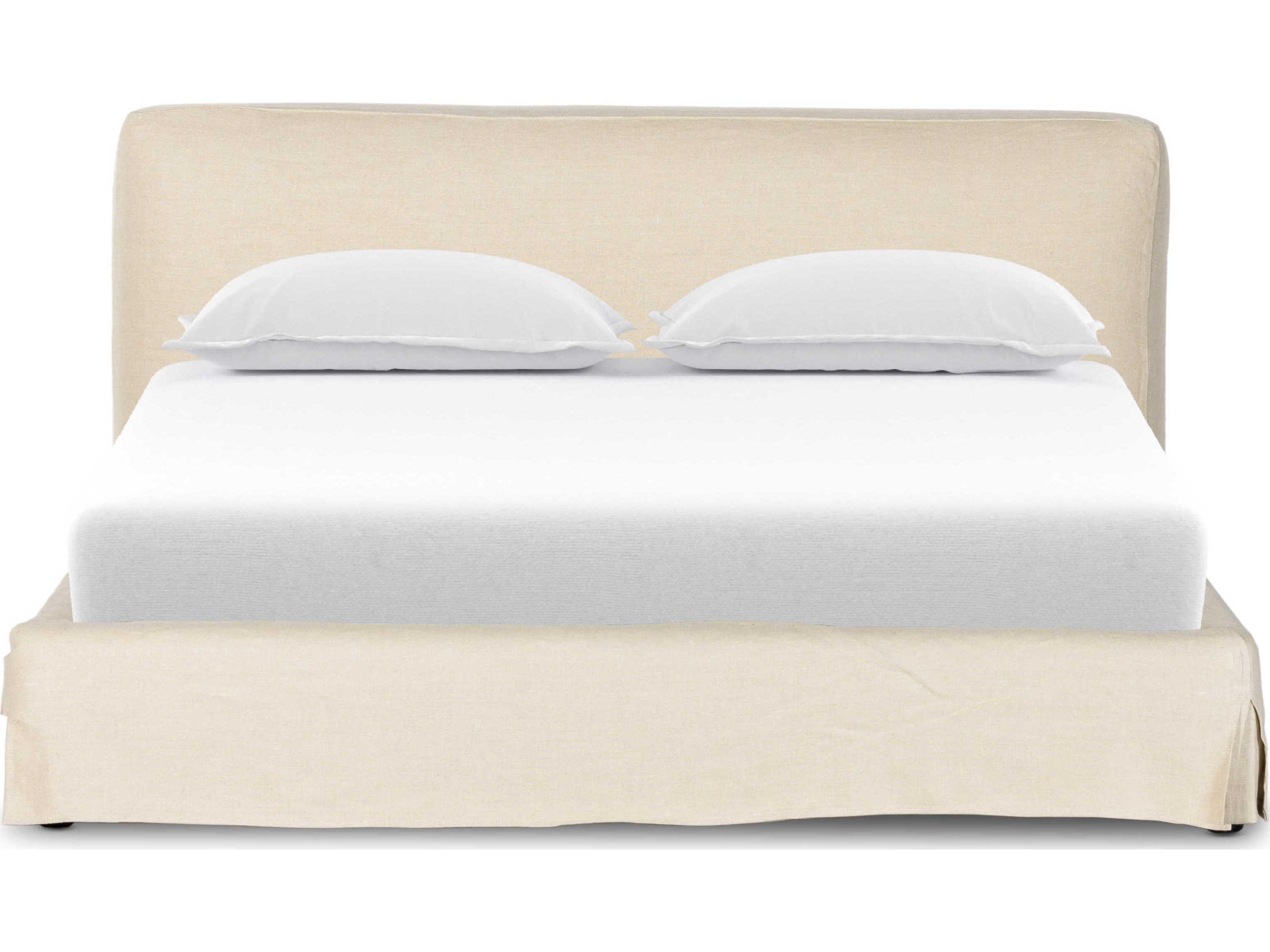 Four Hands Kensington Aidan Brussels Natural Beige Parrawood Upholstered Queen Platform Bed