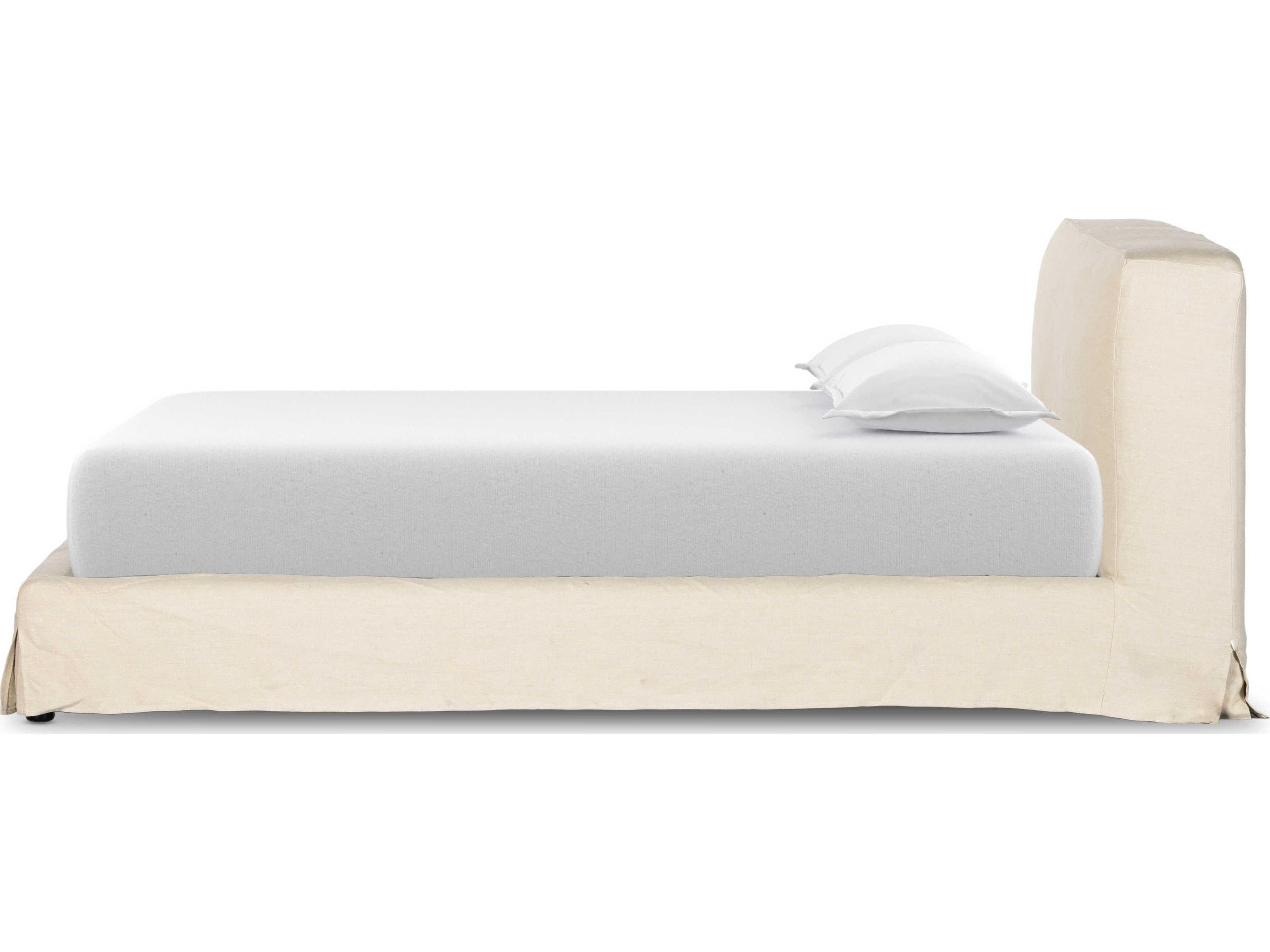 Four Hands Kensington Aidan Brussels Natural Beige Parrawood Upholstered Queen Platform Bed