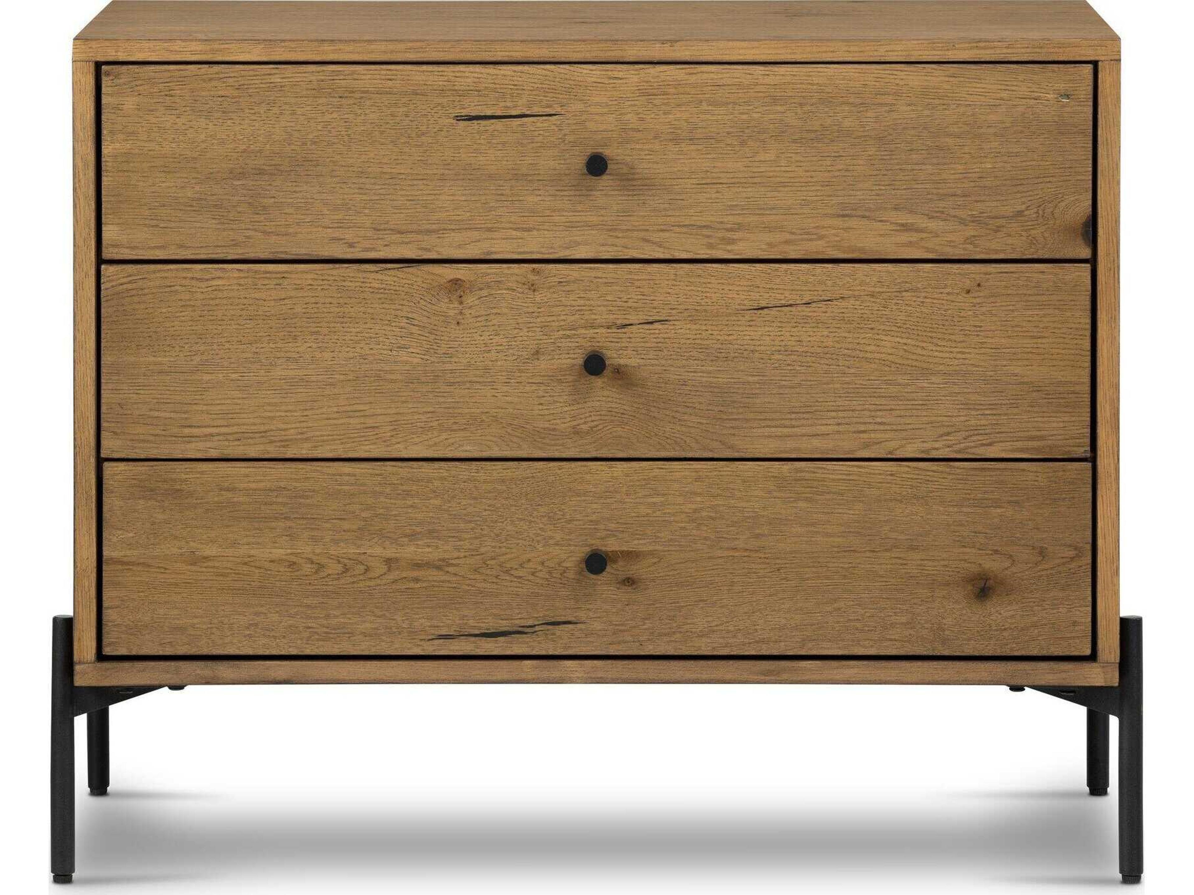 Four Hands Haiden Eaton 3-Drawers Brown Oak Wood Nightstand