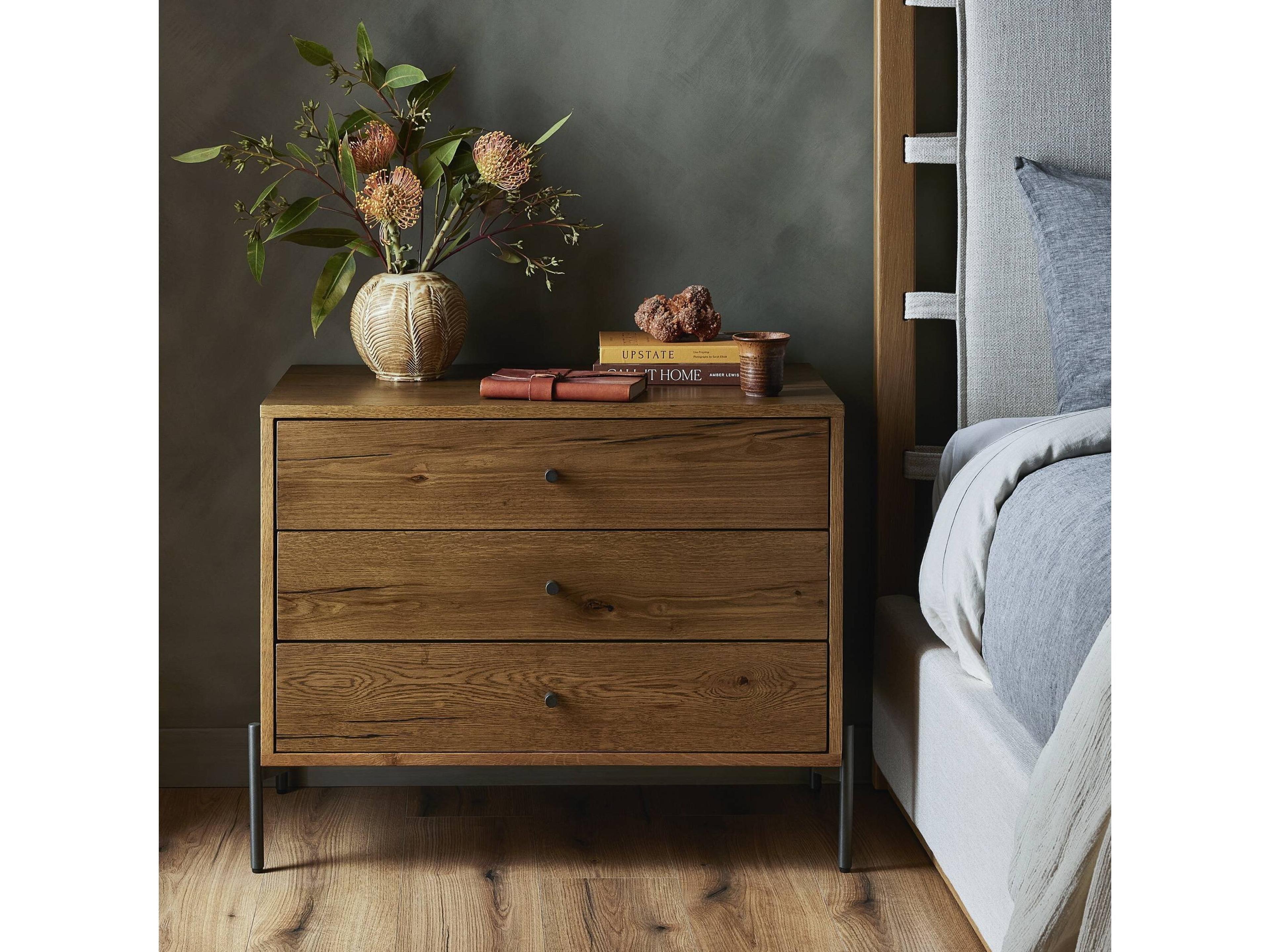 Four Hands Haiden Eaton 3-Drawers Brown Oak Wood Nightstand