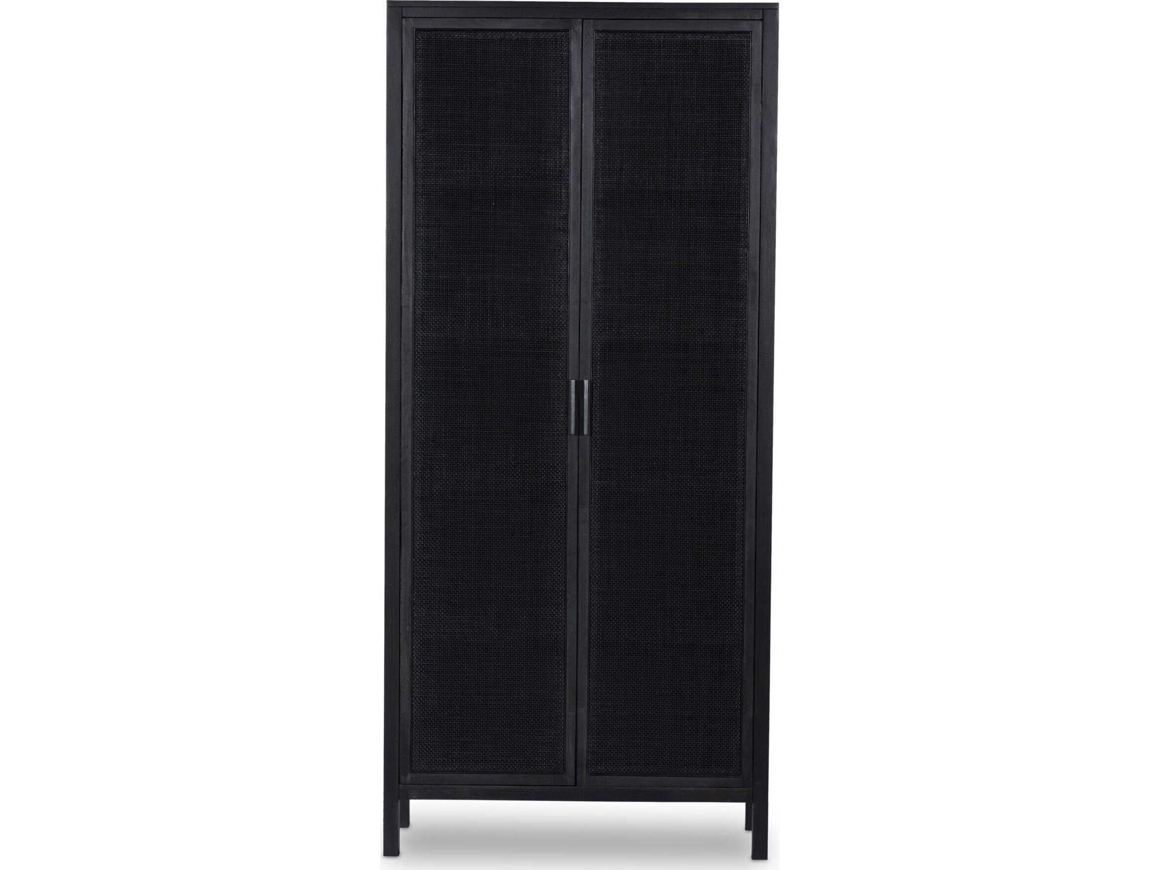 Four Hands Leighton Caprice Black Wash Mango  Wood Tall Cabinet