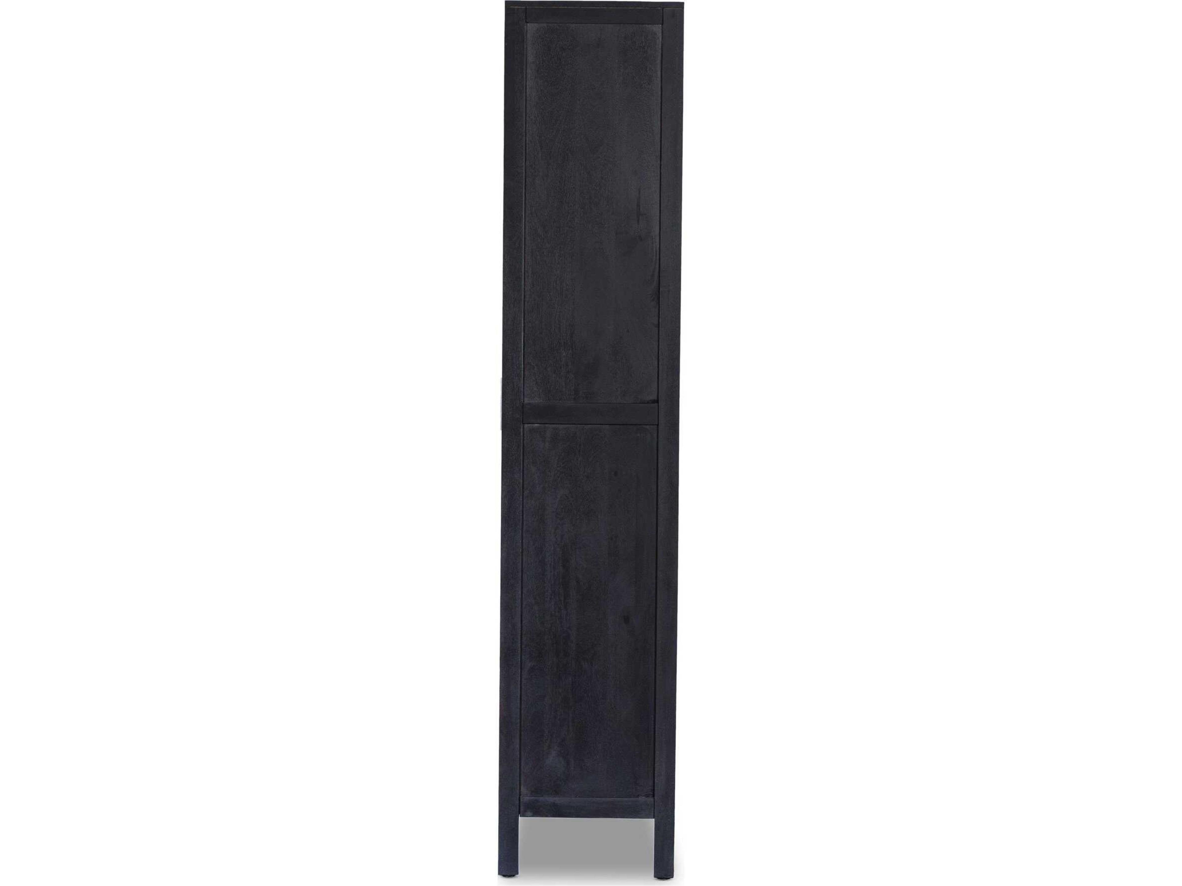 Four Hands Leighton Caprice Black Wash Mango  Wood Tall Cabinet