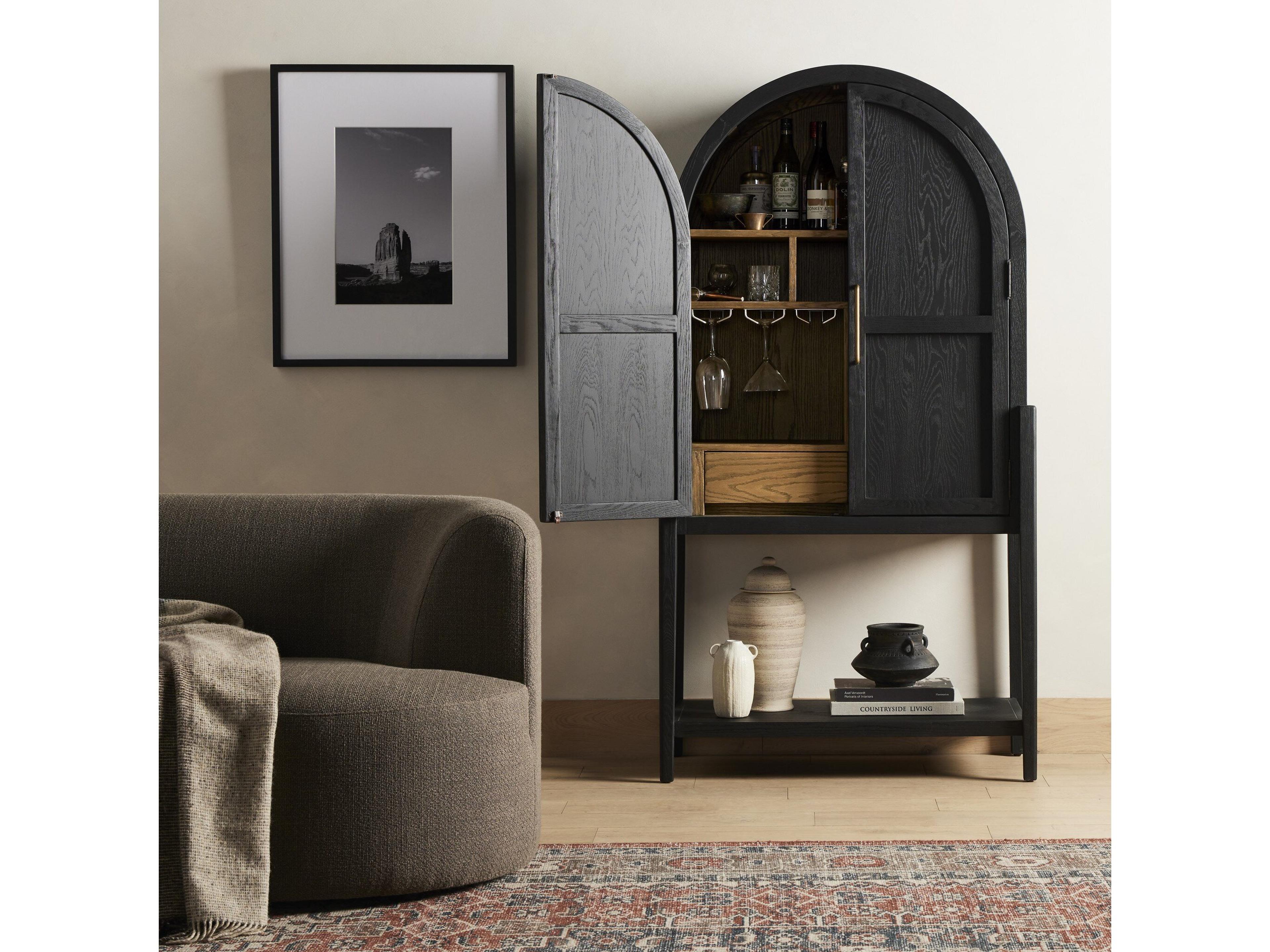 Four Hands Irondale Black Oak Wood Bar Cabinet