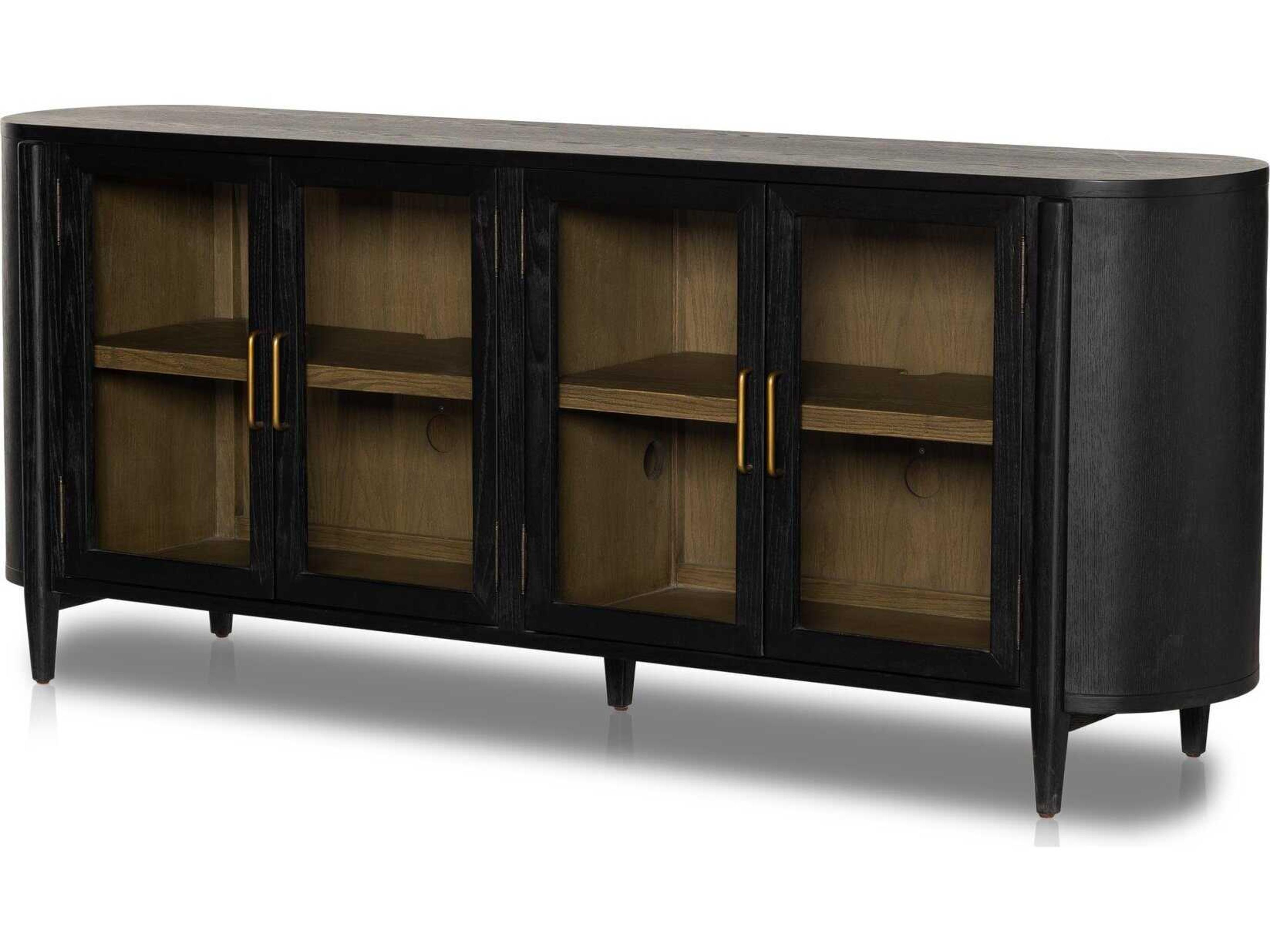 Globetrotter Tolle 82" Oak Wood Antique Brass Drifted Black Sideboard