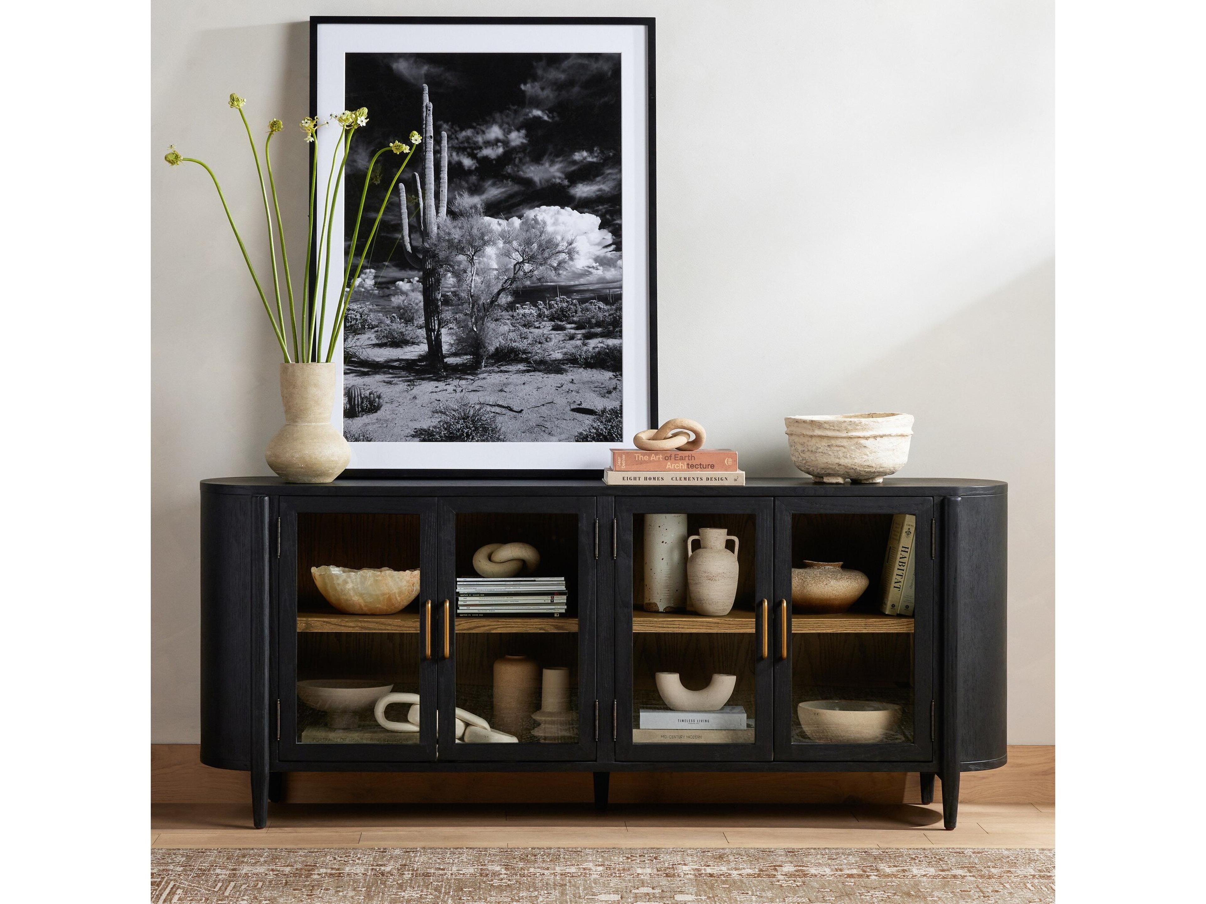 Luxecor Globetrotter Tolle 82" Oak Wood Antique Brass Drifted Black Sideboard