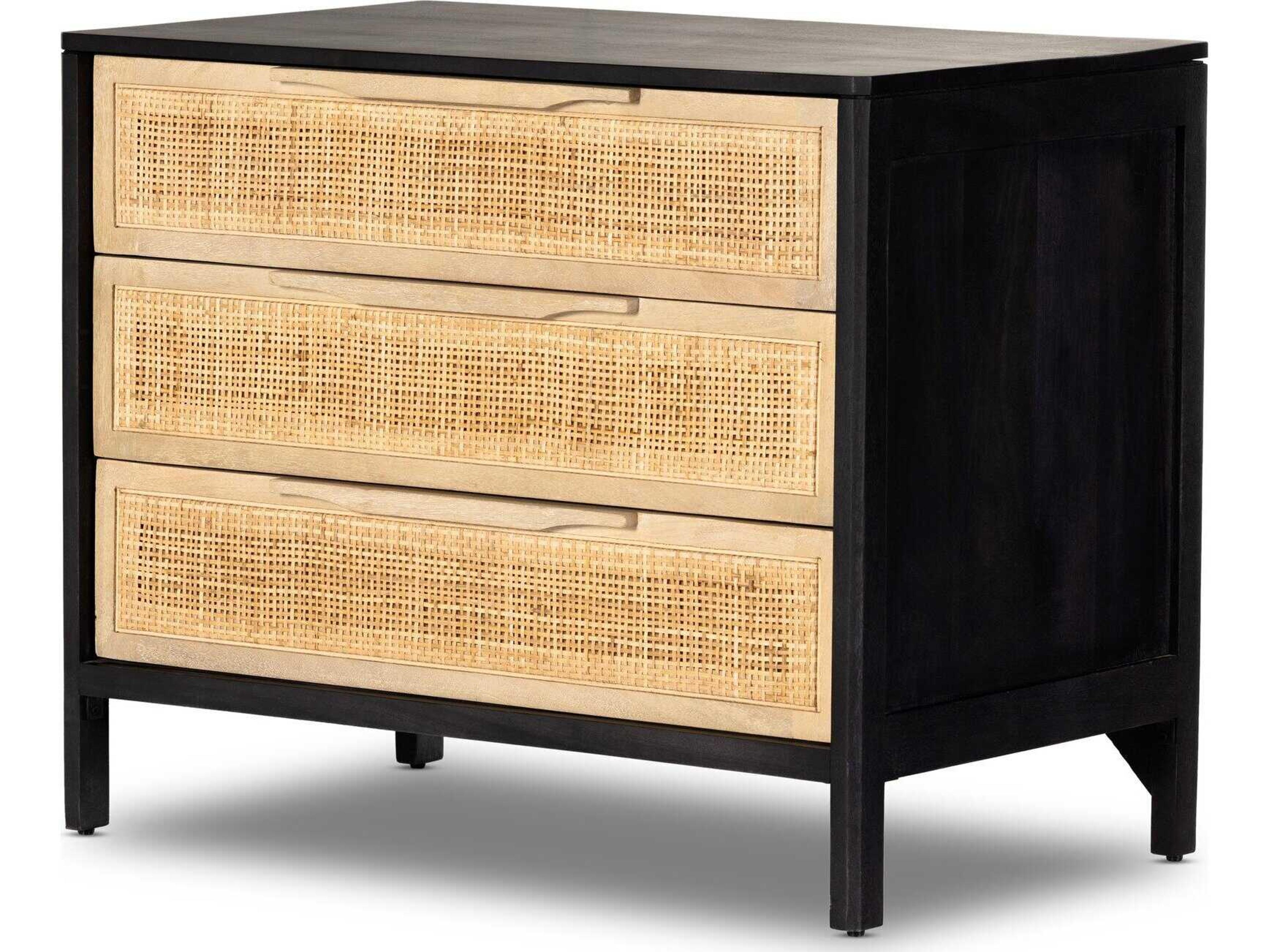 Sydney Prescott Large Nightstand Black Wash Mango Wood and Cane