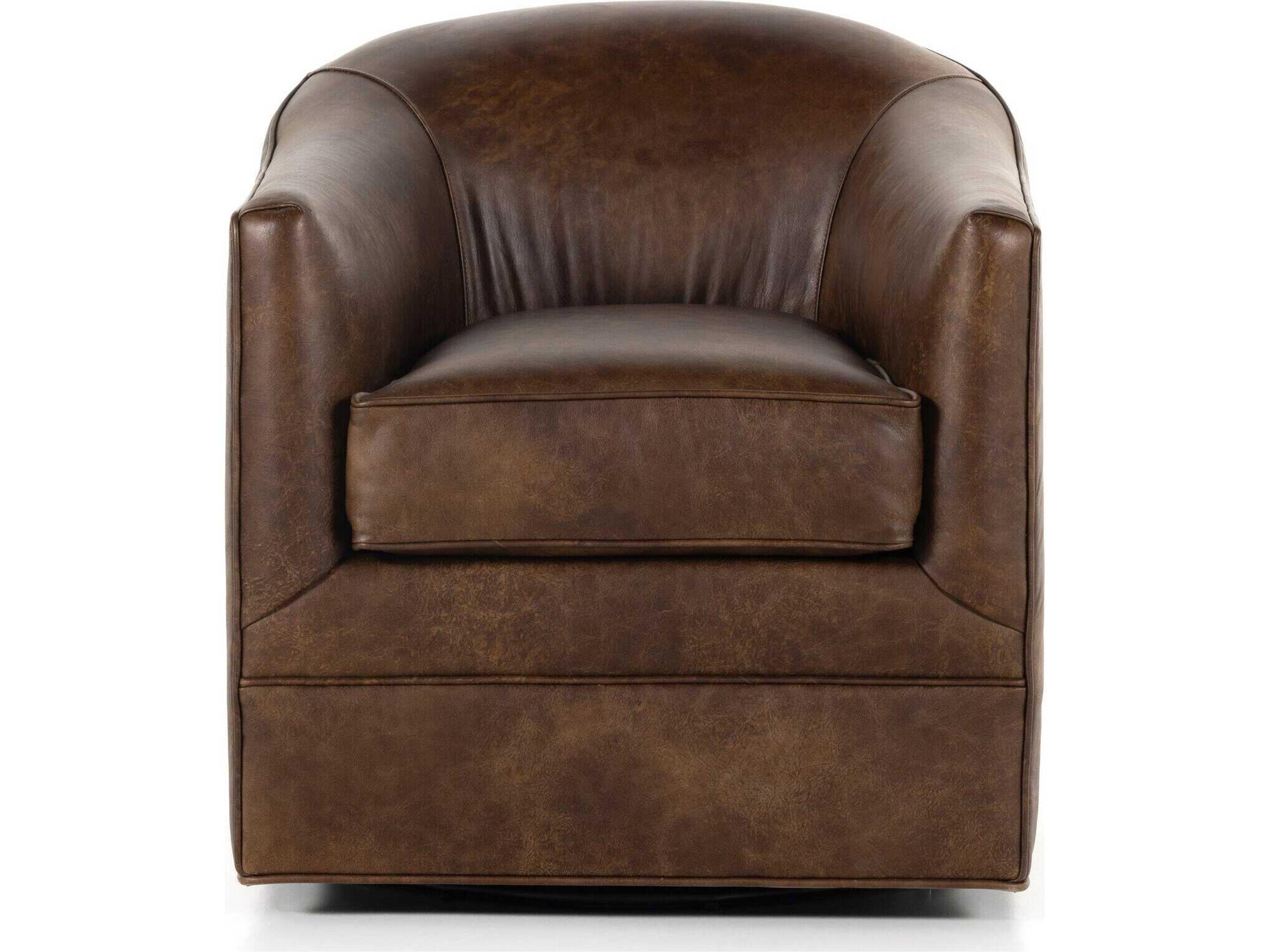 Four Hands Highland Quinton Arvada Cigar Leather Swivel Chair
