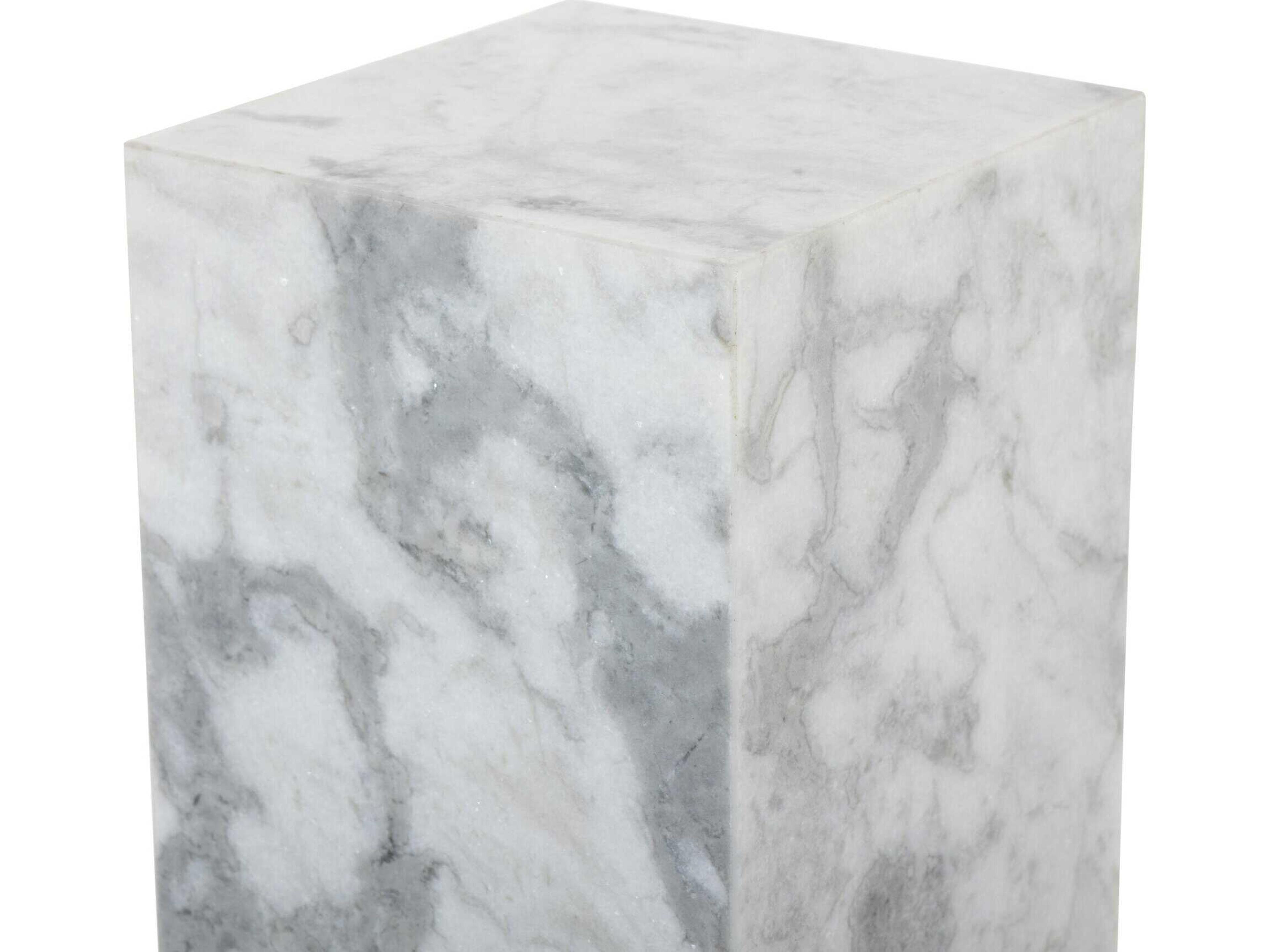 Four Hands Rockwell Modern White & Grey Speckled Marble   Small Pedestal