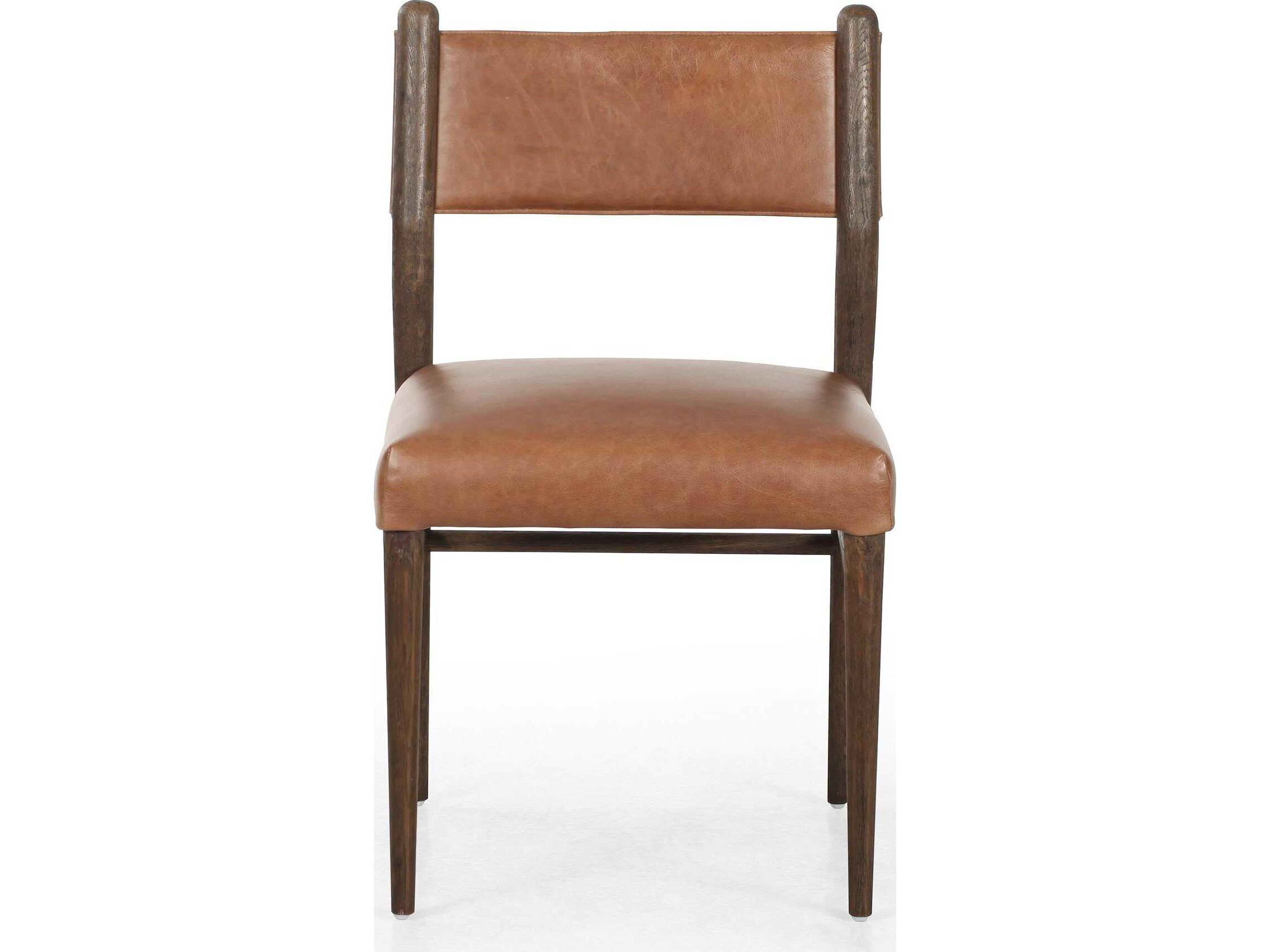 Four Hands Caswell Morena Sonoma Chestnut Leather Oak Wood Dining Chair