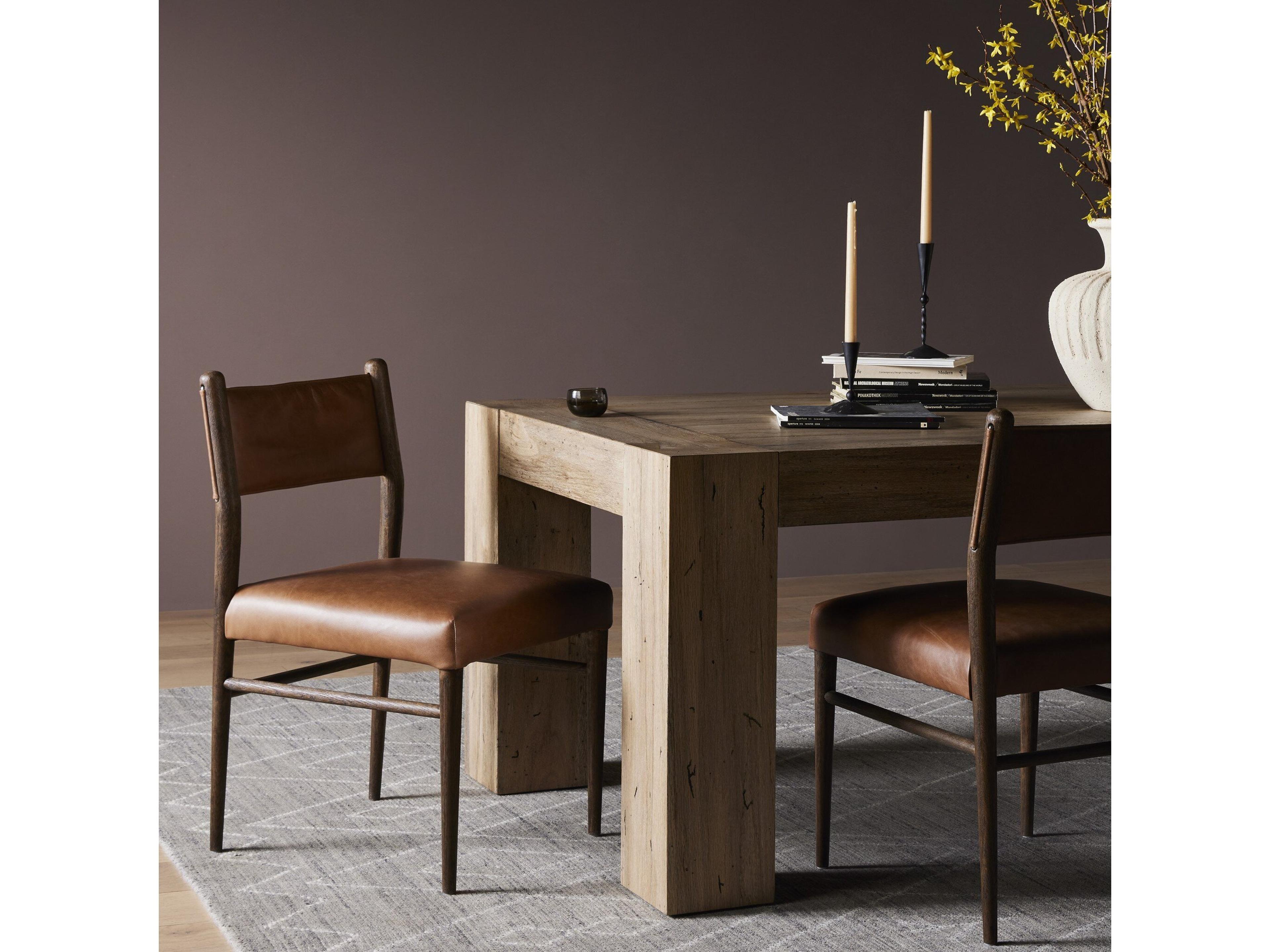 Four Hands Caswell Morena Sonoma Chestnut Leather Oak Wood Dining Chair