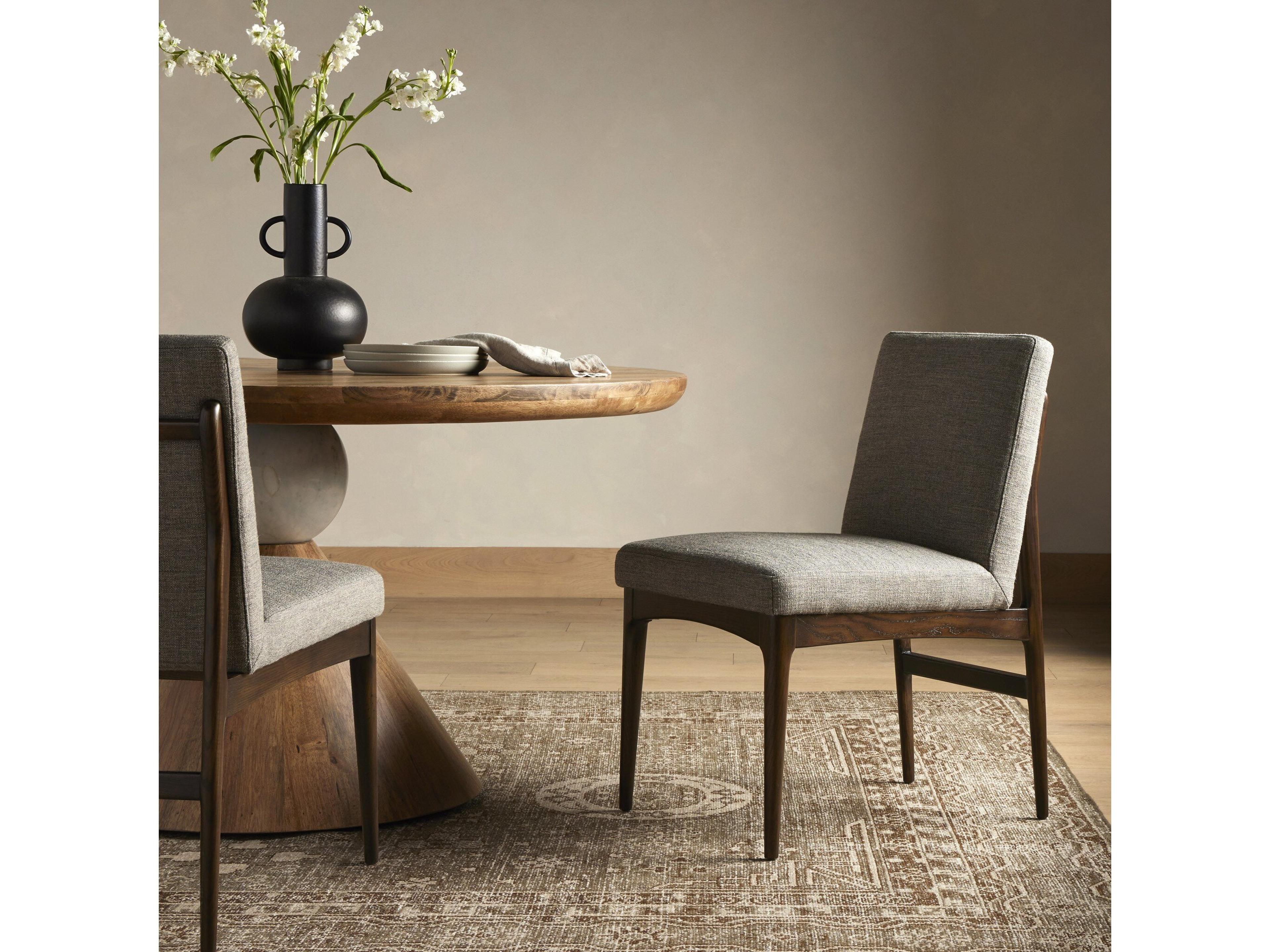 Four Hands Ashford Abida Solid Wood Gray Upholstered Side Dining Chair