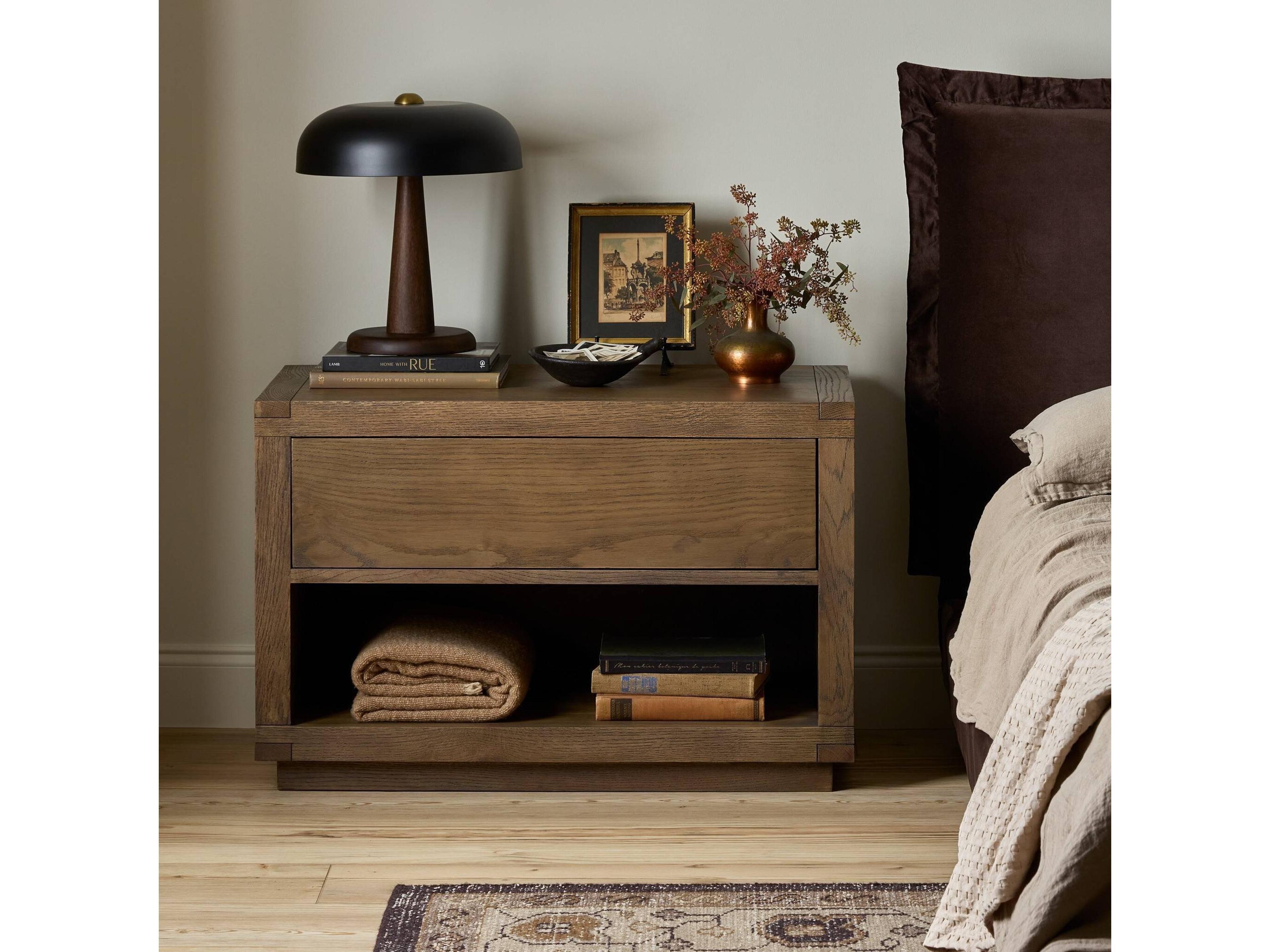 Four Hands Bennett 1-Drawer Brown Oak Wood Nightstand