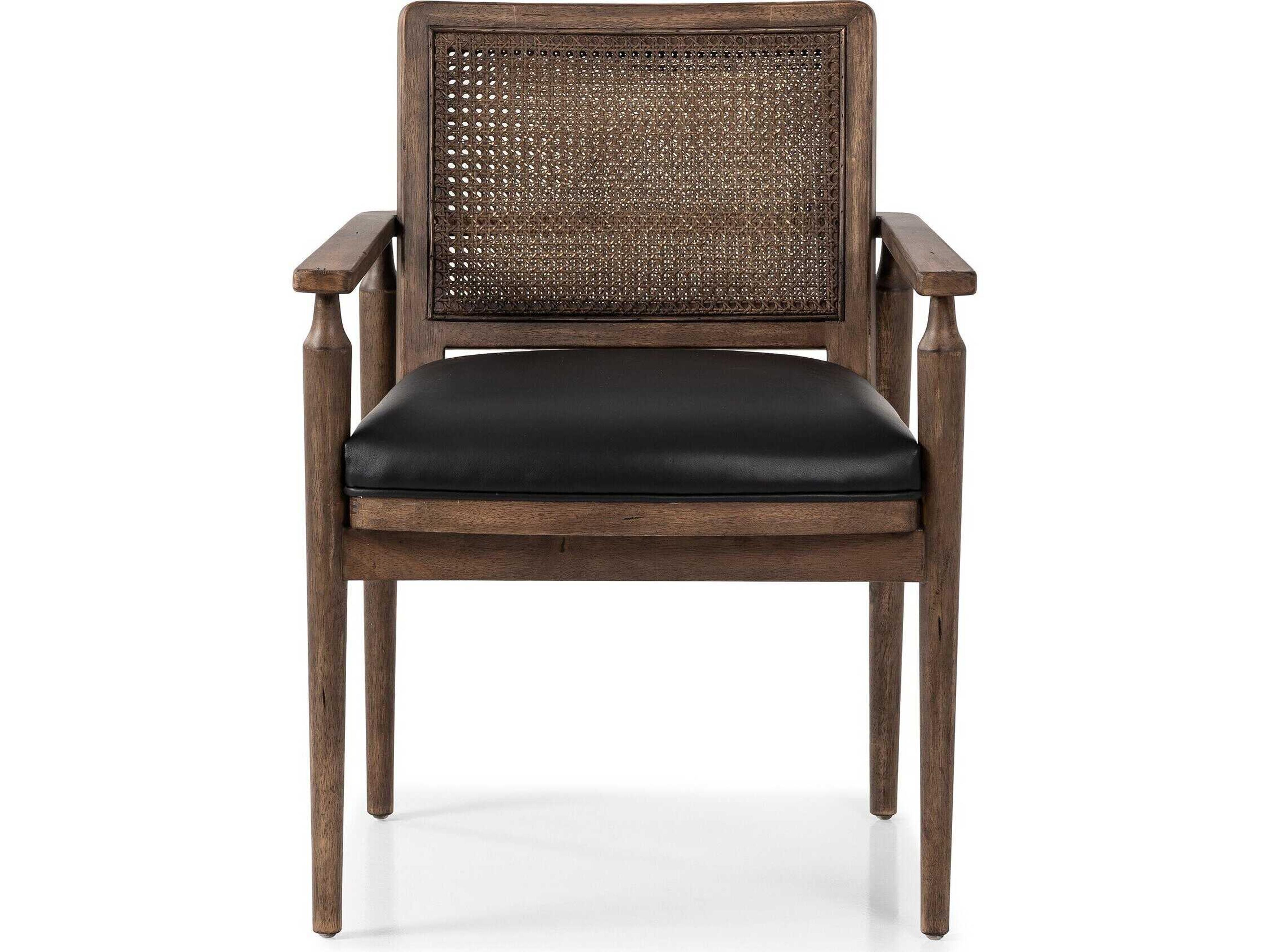 Four Hands Kensington Xavier Black Leather Arm Dining Chair