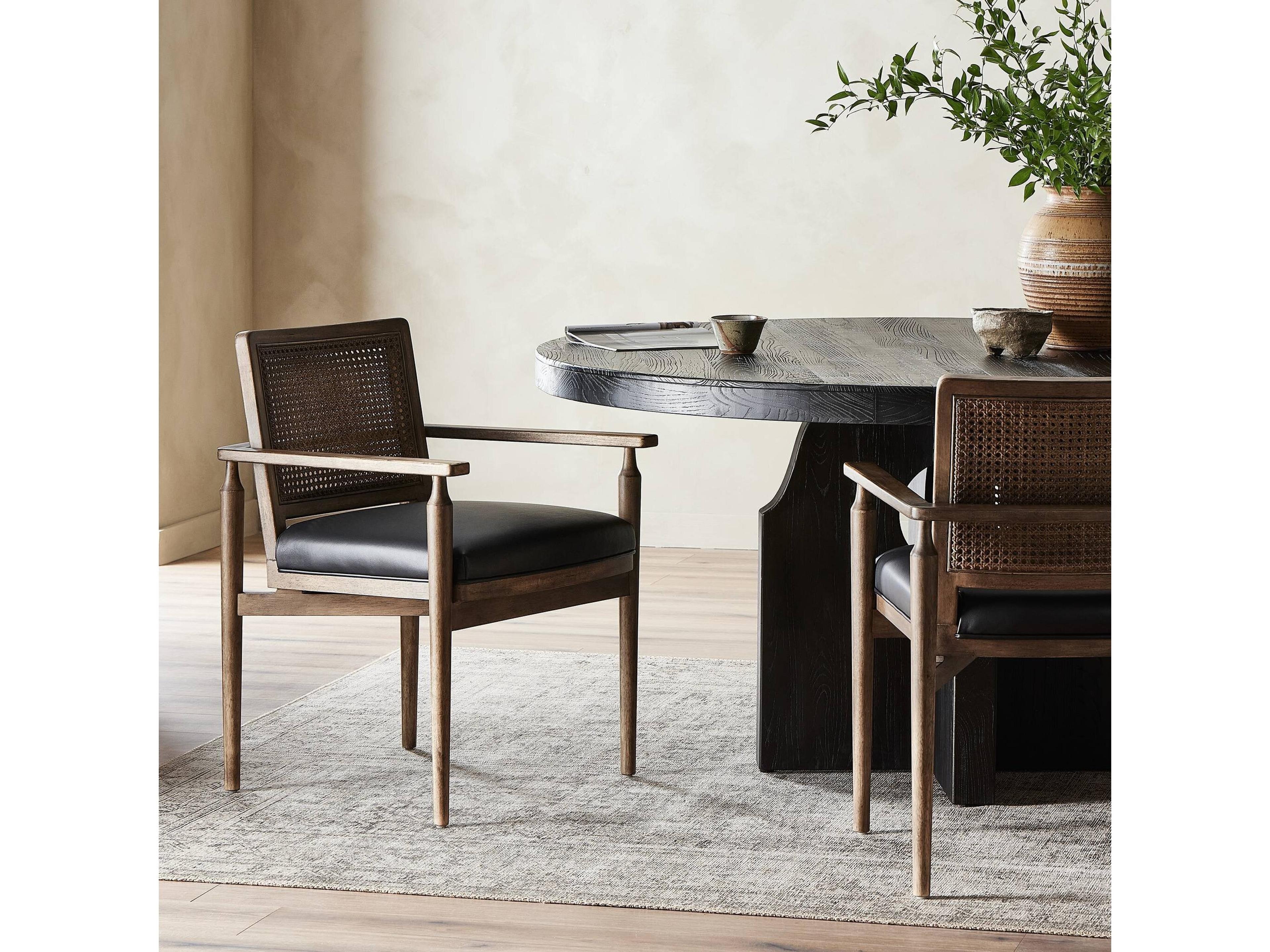 Four Hands Kensington Xavier Black Leather Arm Dining Chair