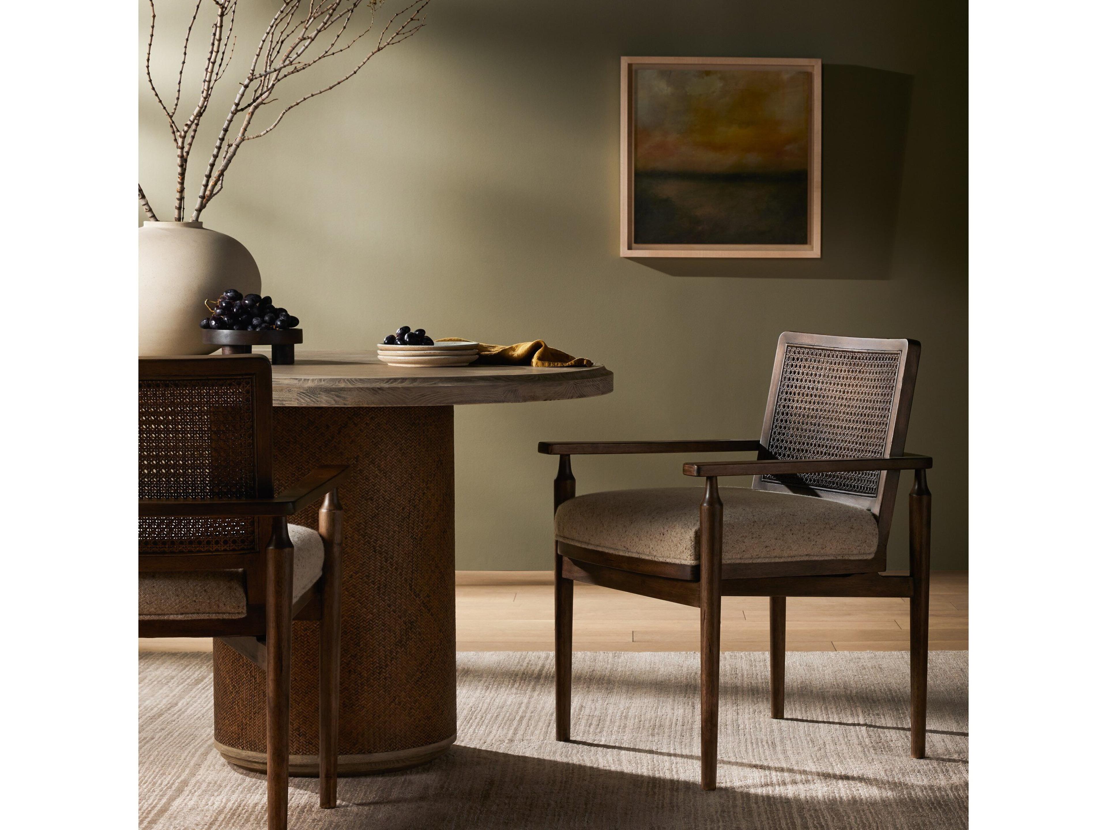 Four Hands Kensington Xavier Parrawood Brown Upholstered Arm Dining Chair