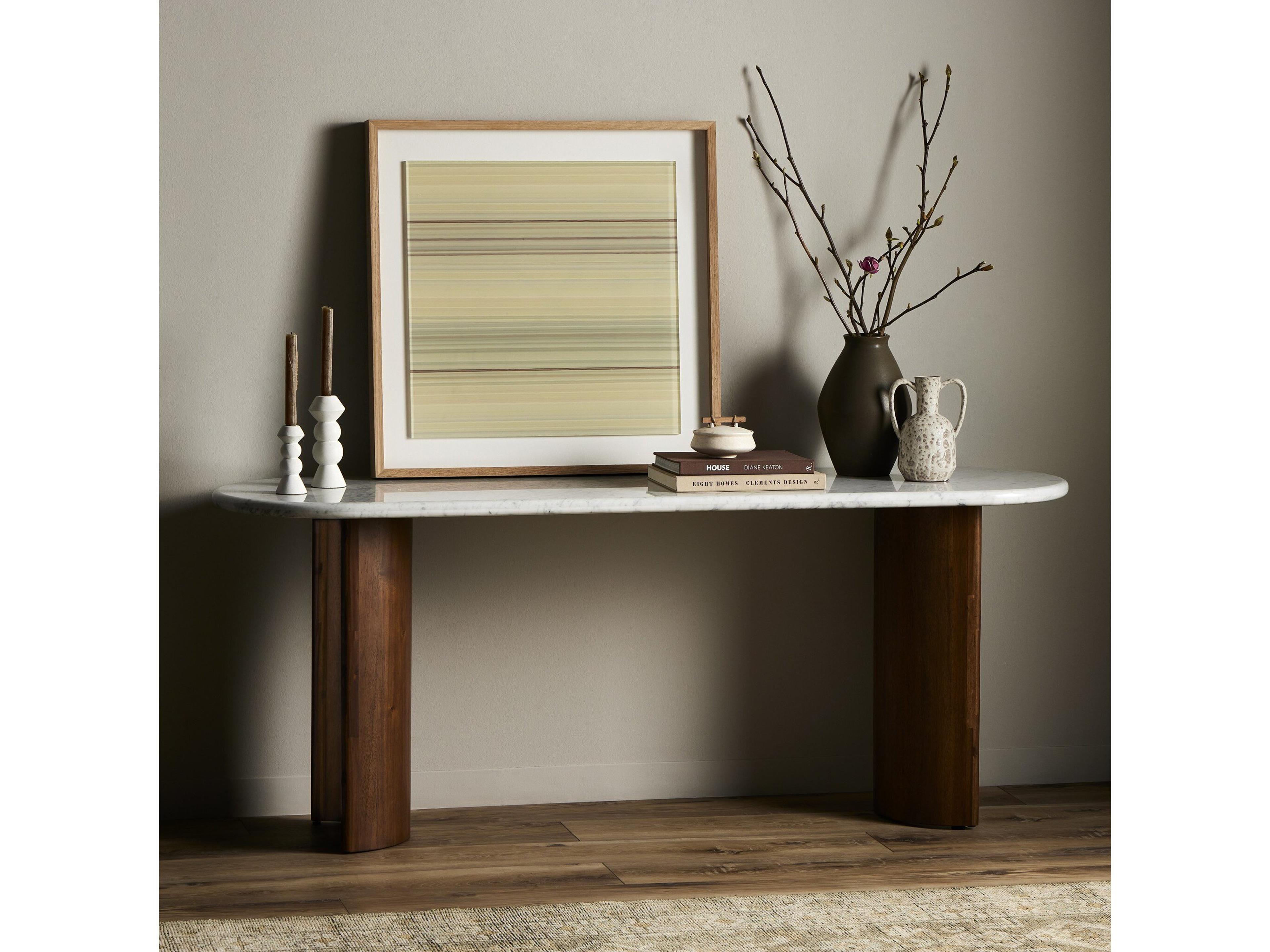 Four Hands Haiden Paden Italian White Marble Large Console Table