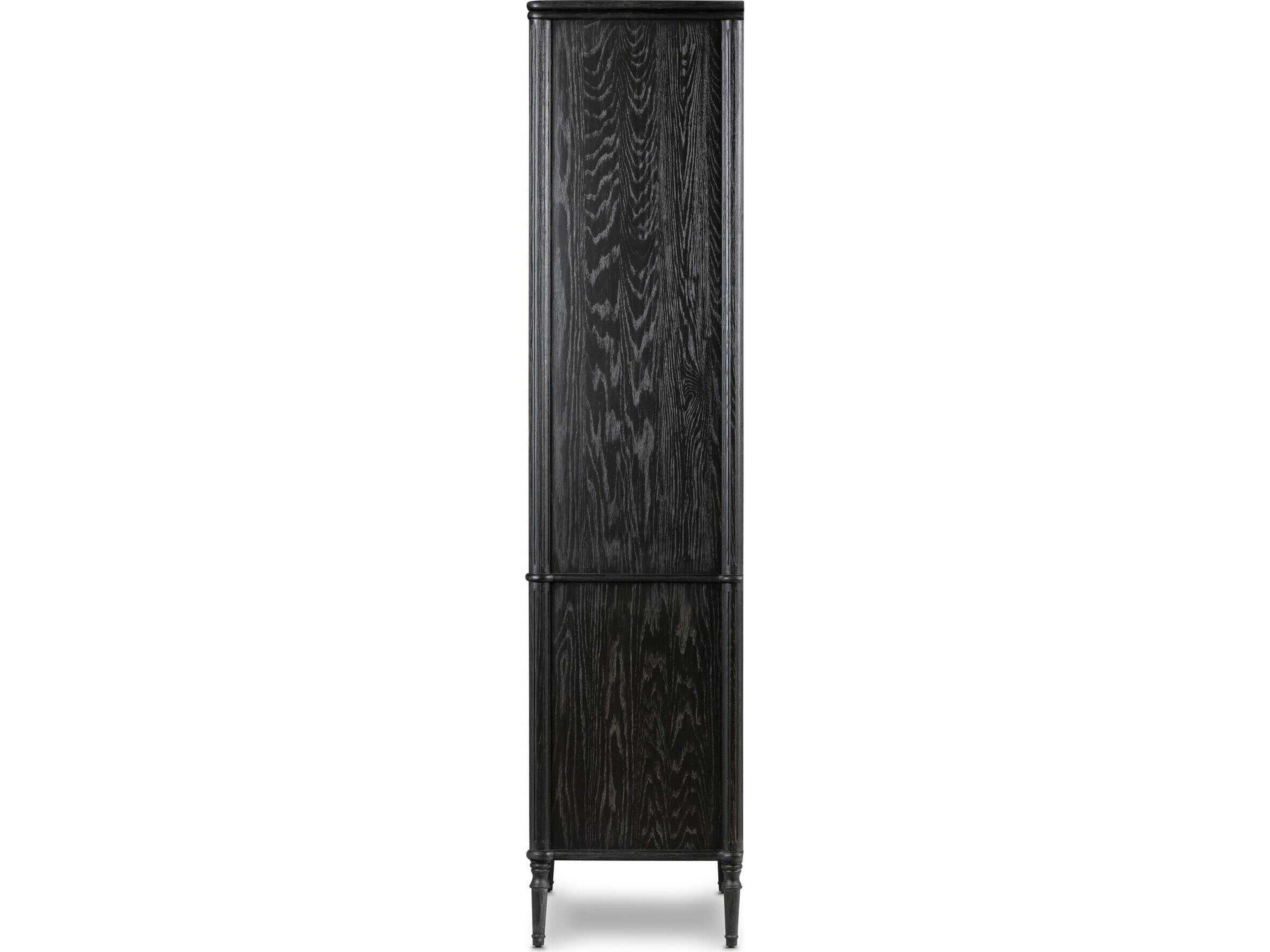 Four Hands Collins Toulouse Oak Wood Distressed Black Honey Grey Aged Brass Display Cabinet