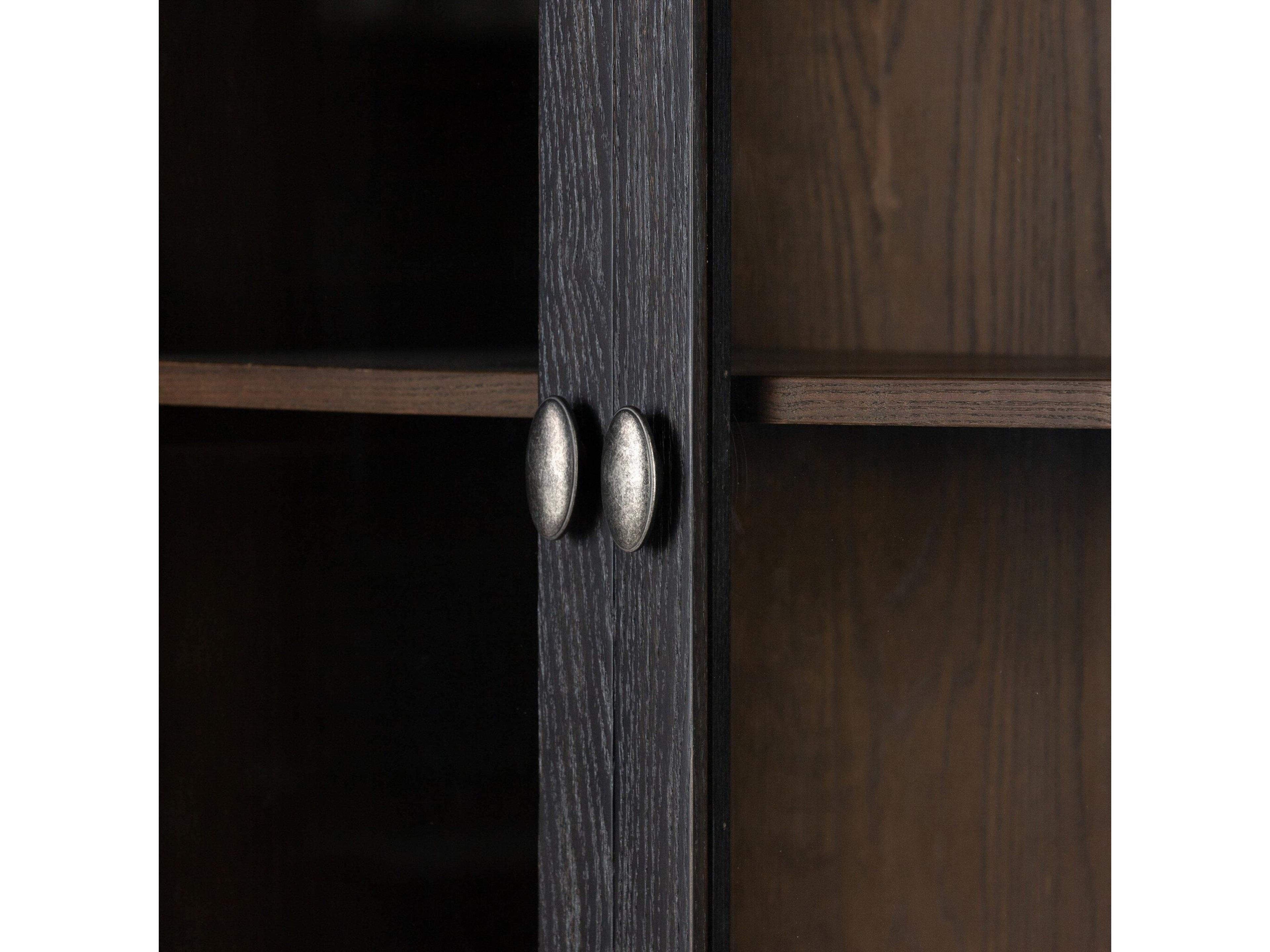 Four Hands Collins Toulouse Oak Wood Distressed Black Honey Grey Aged Brass Display Cabinet