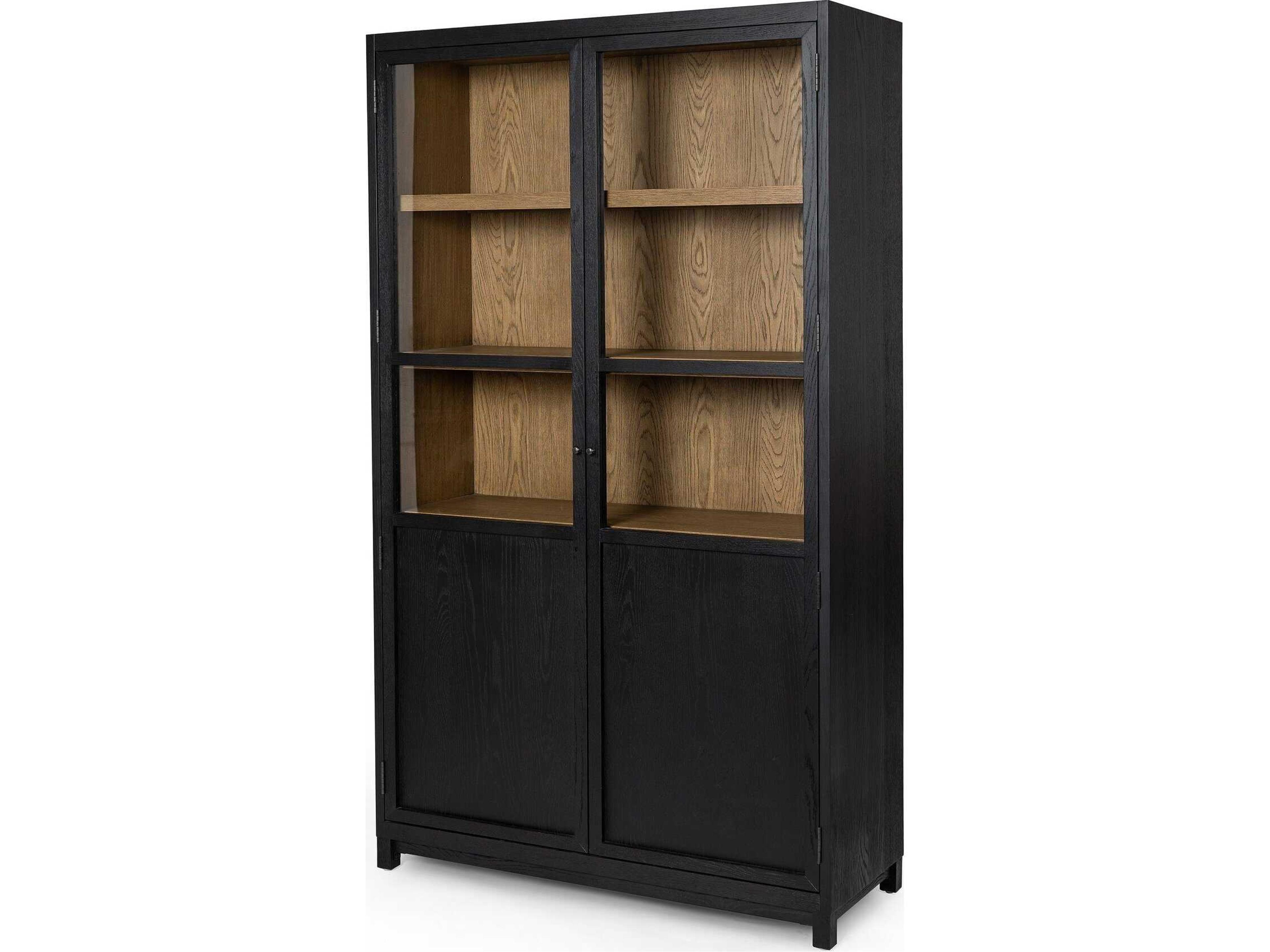Irondale Millie Oak Wood Drifted Matte Black Display Cabinet