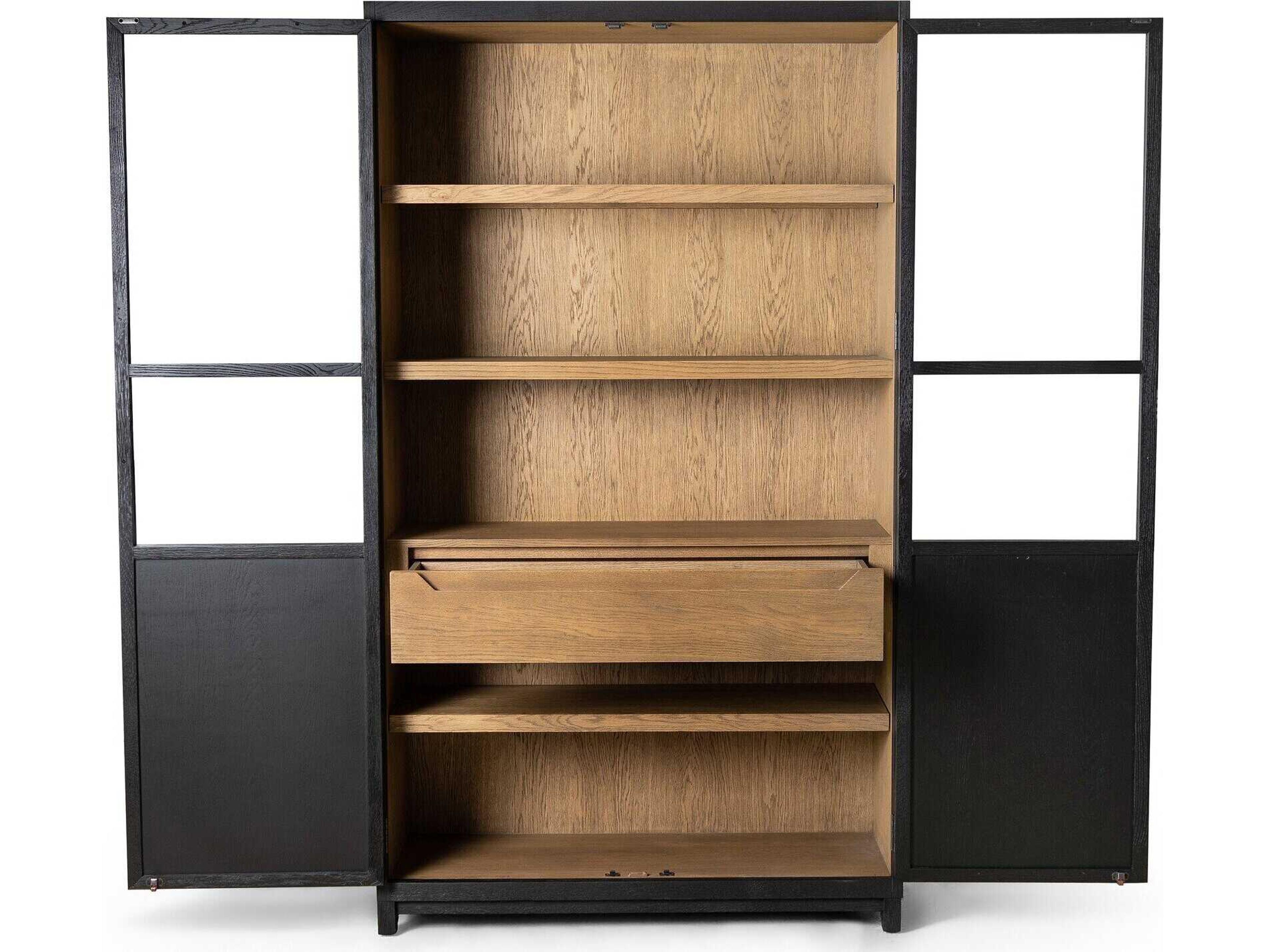 Four Hands Irondale Millie Oak Wood Drifted Matte Black Display Cabinet