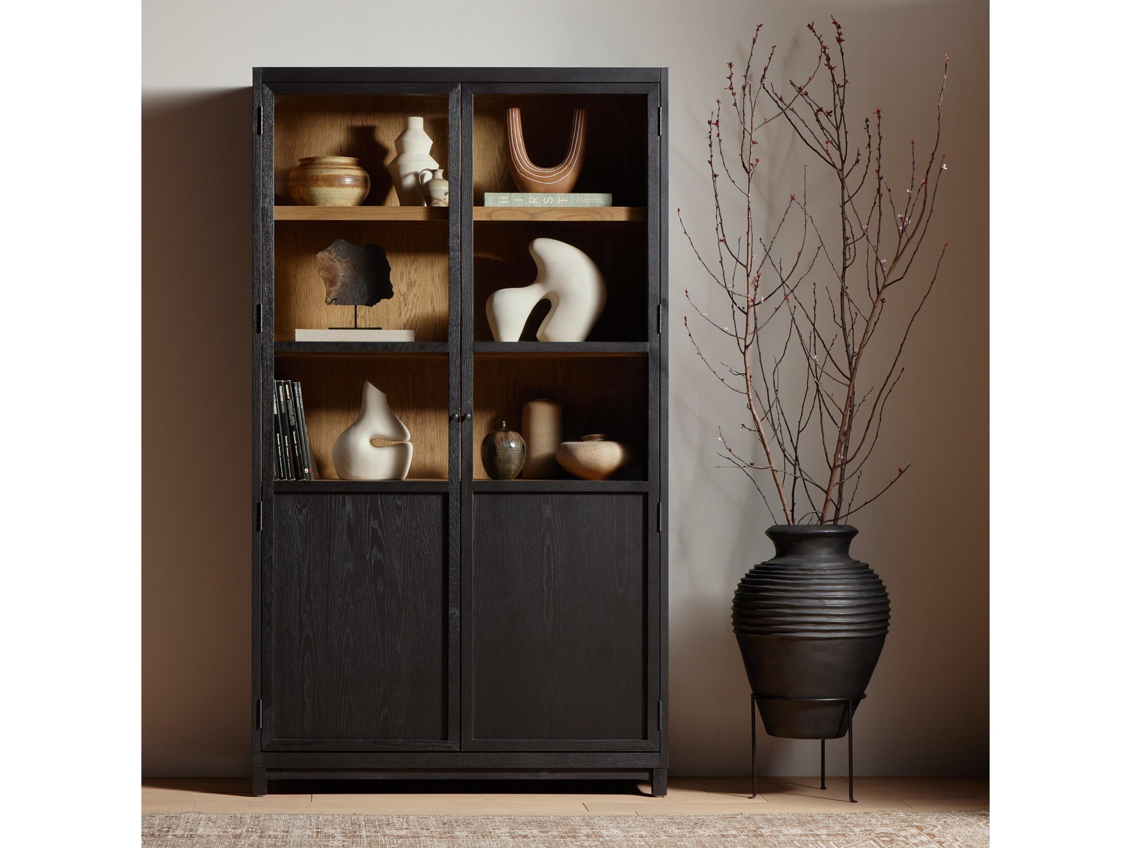 Four Hands Irondale Millie Oak Wood Drifted Matte Black Display Cabinet