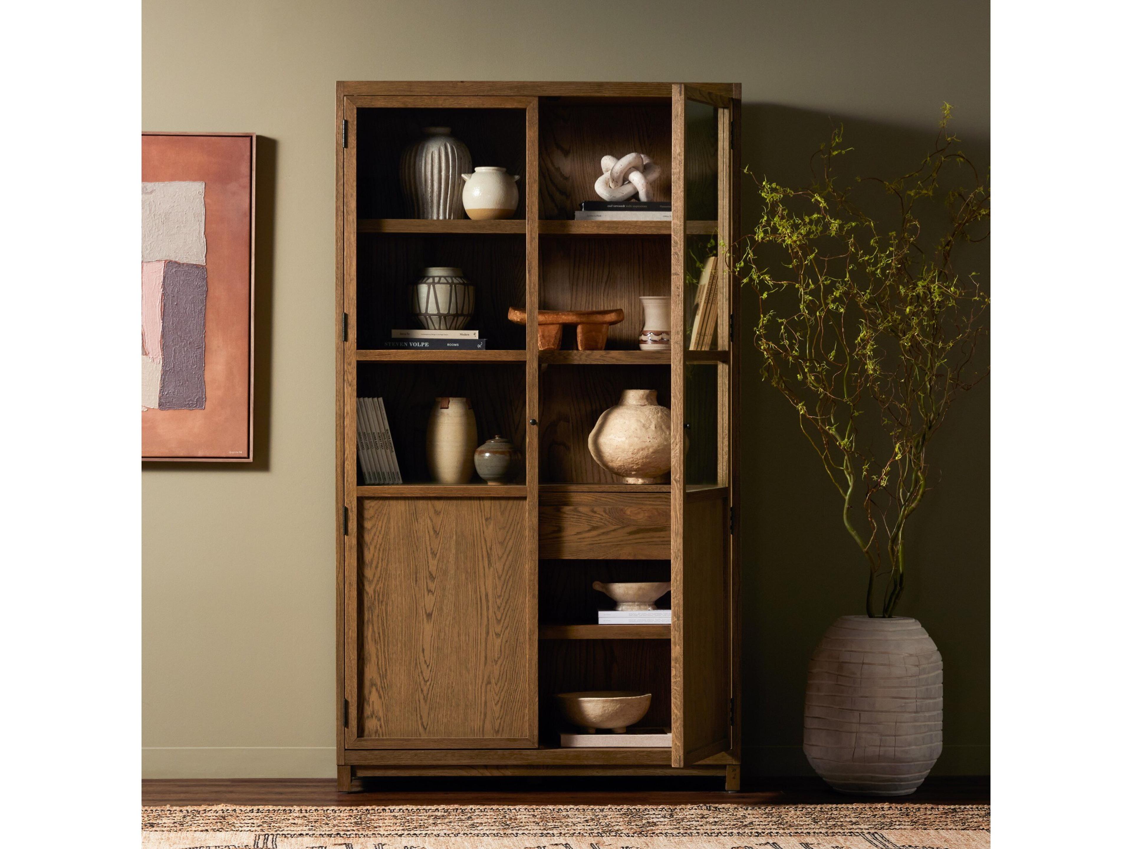 Four Hands Irondale Millie Oak Wood Drifted Display Cabinet