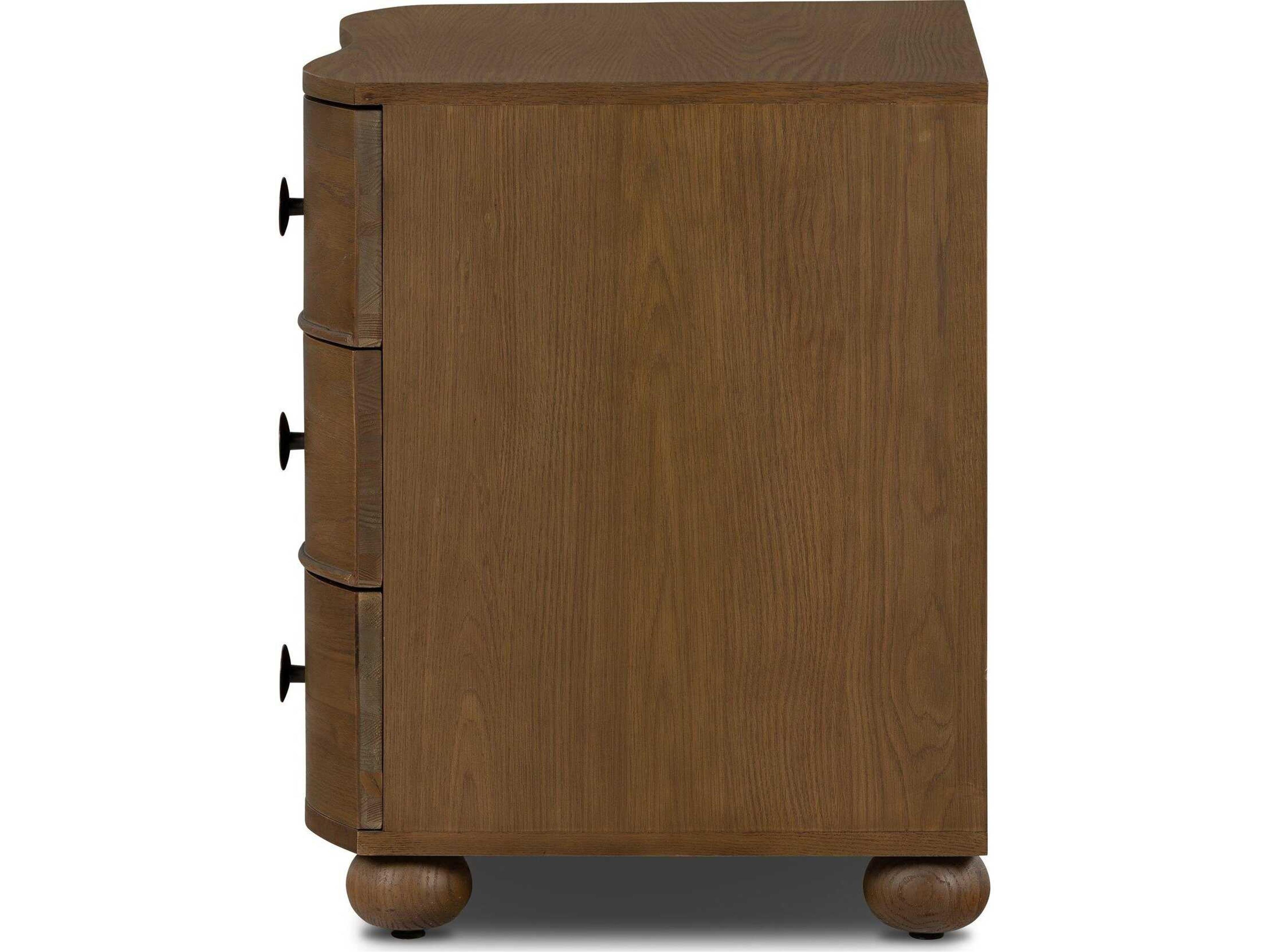 Four Hands Collins 3-Drawers Brown Oak Wood Nightstand