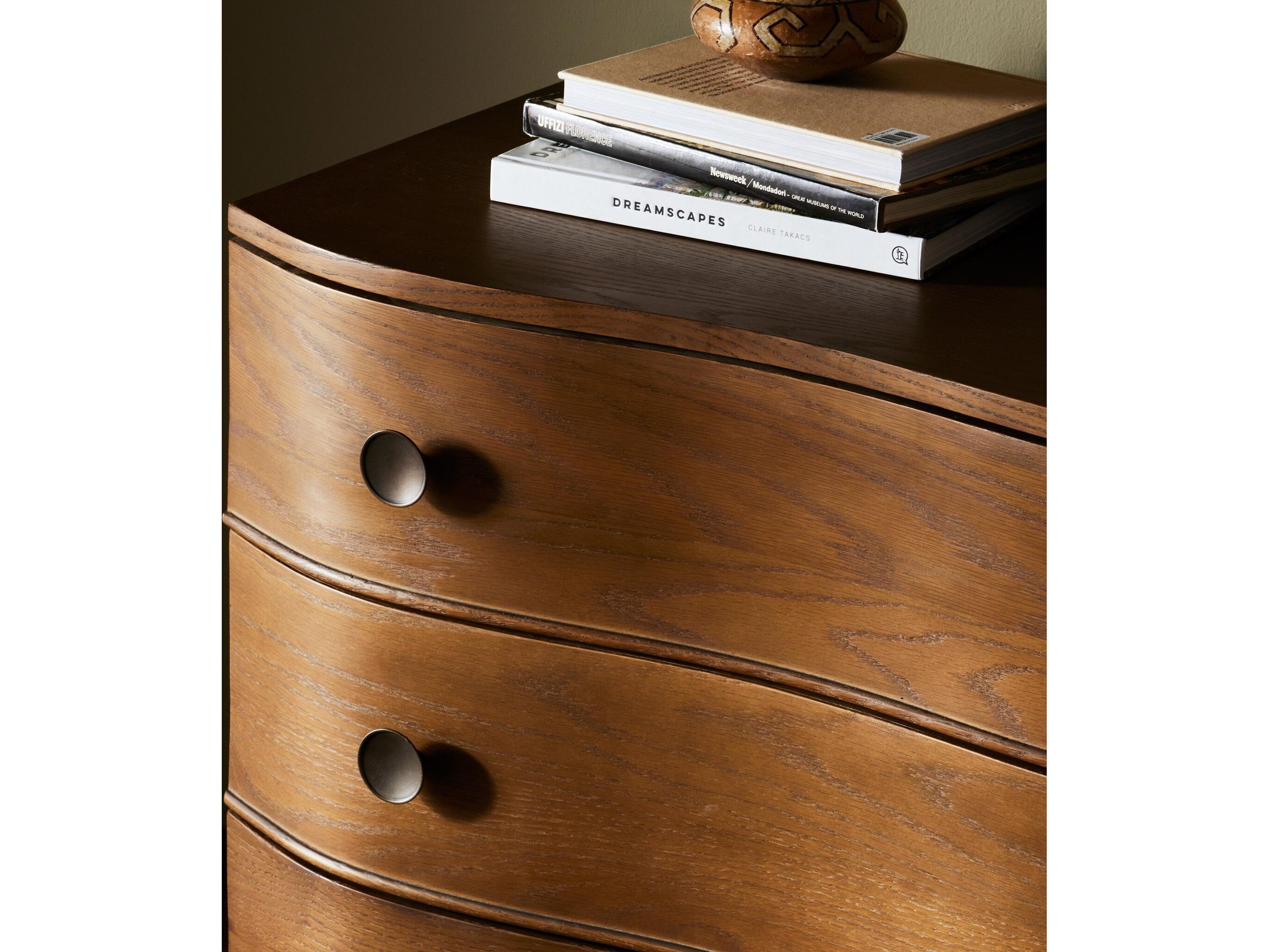 Four Hands Collins 3-Drawers Brown Oak Wood Nightstand