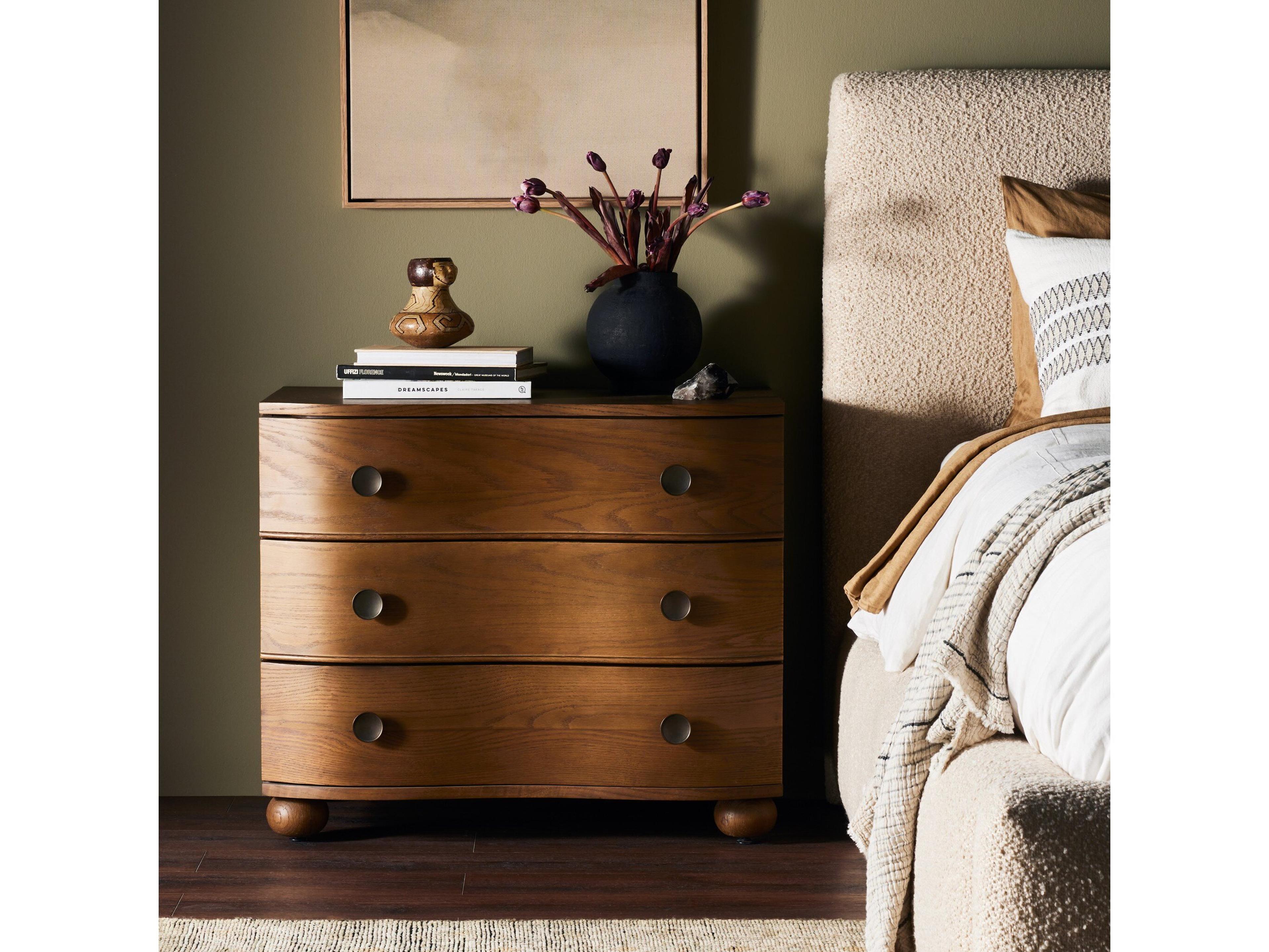 Four Hands Collins 3-Drawers Brown Oak Wood Nightstand