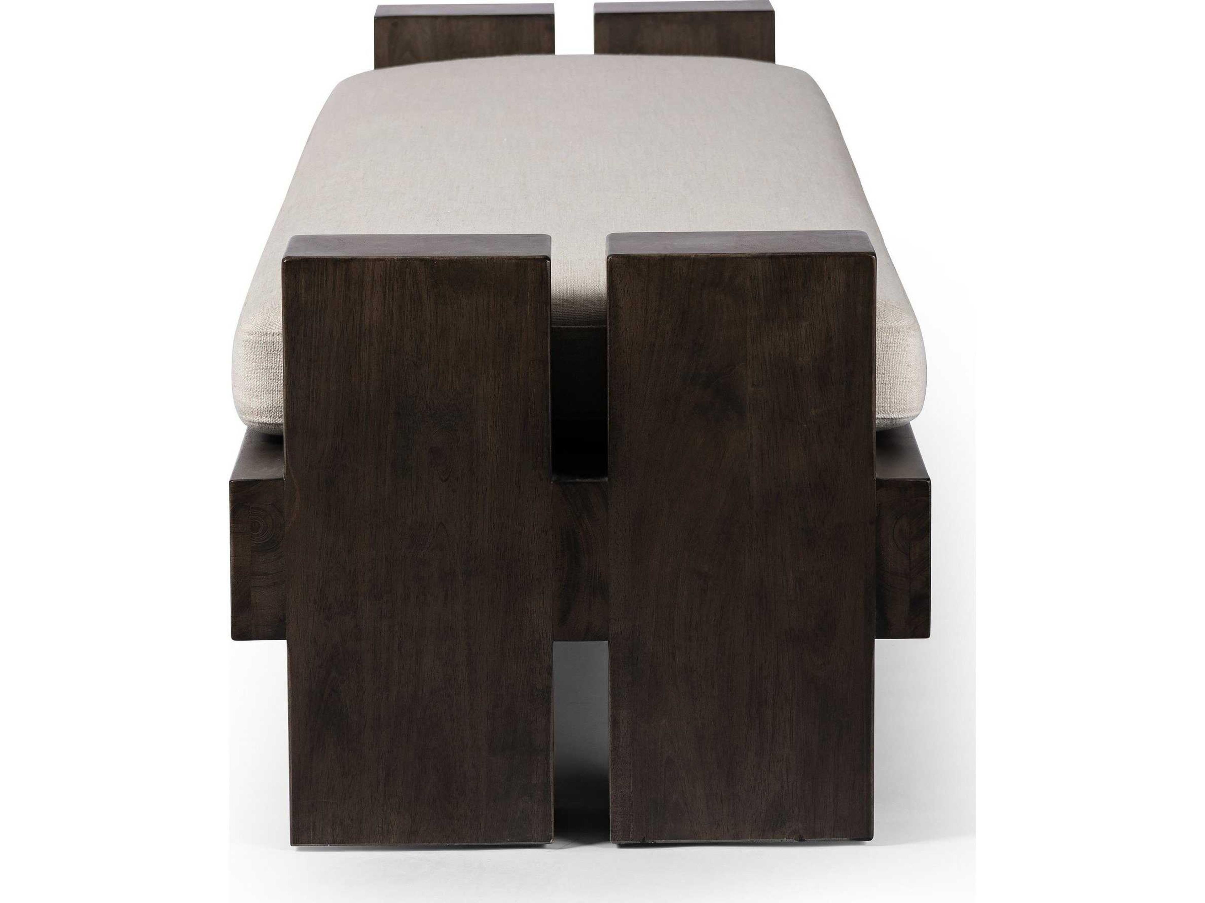 Four Hands Westgate Sienna Brown Alcala Cream Upholstered Accent Bench