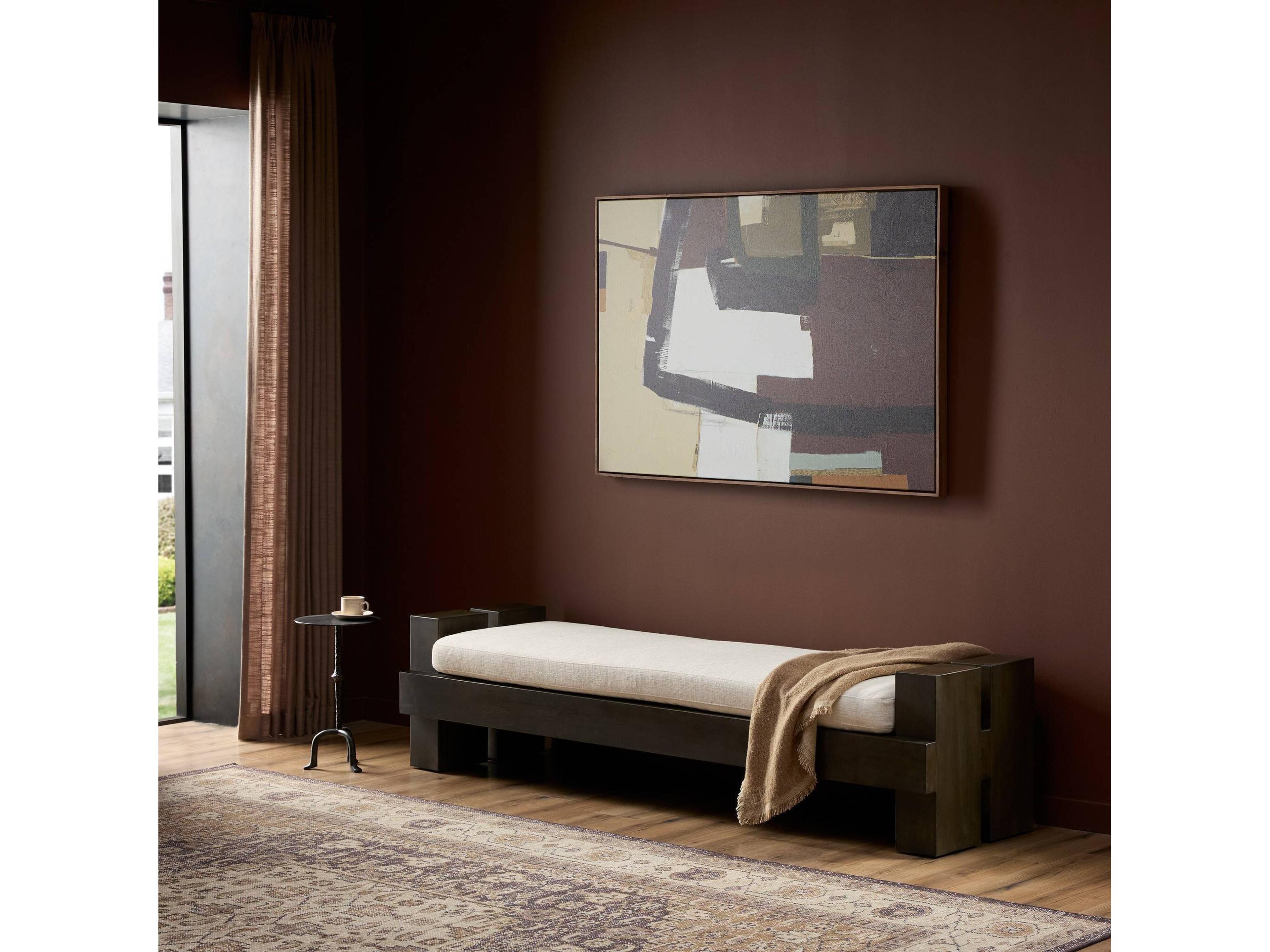 Four Hands Westgate Sienna Brown Alcala Cream Upholstered Accent Bench