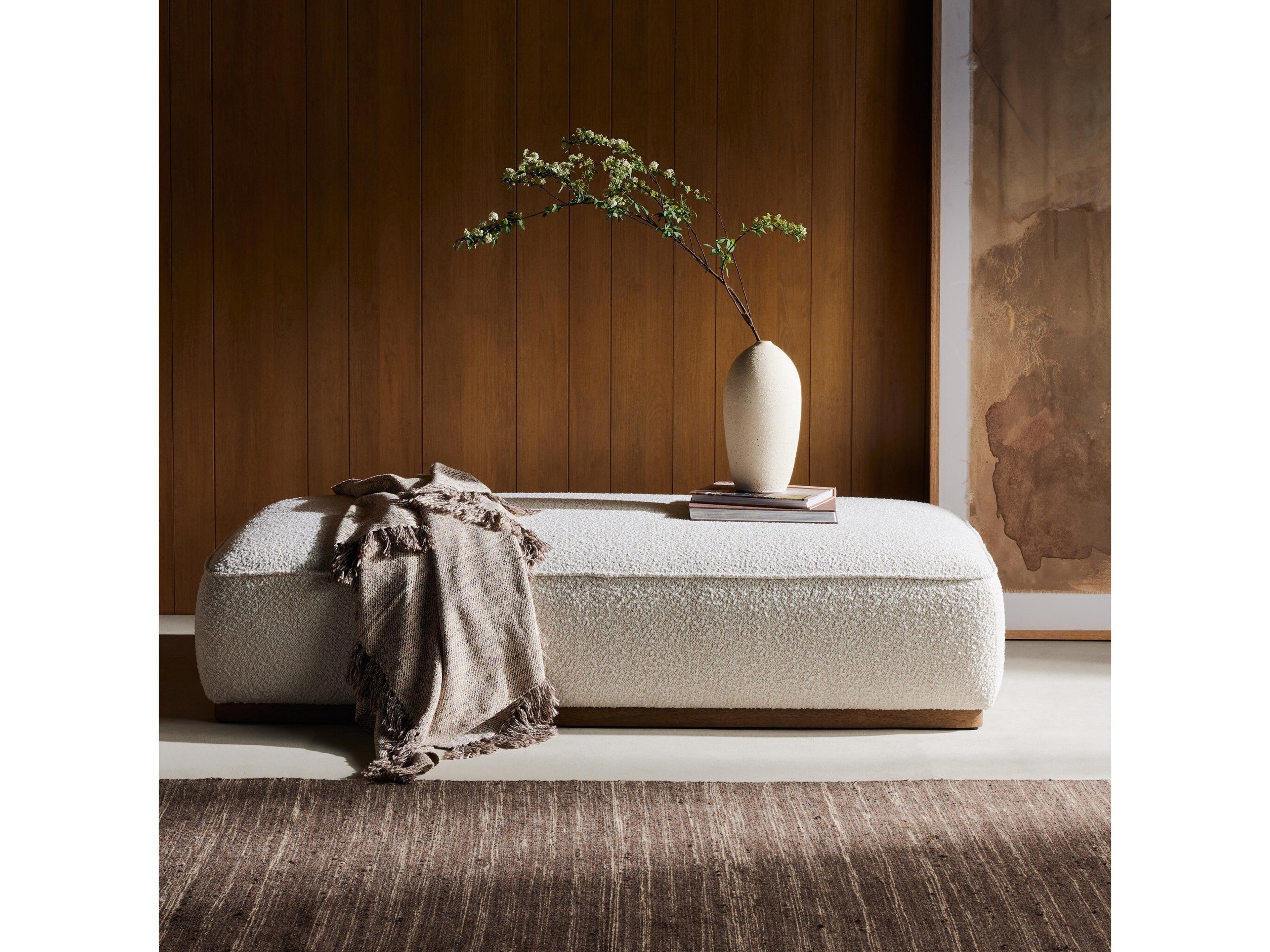 Four Hands Westgate Sinclair Distressed Natural Knoll Beige Upholstered Ottoman