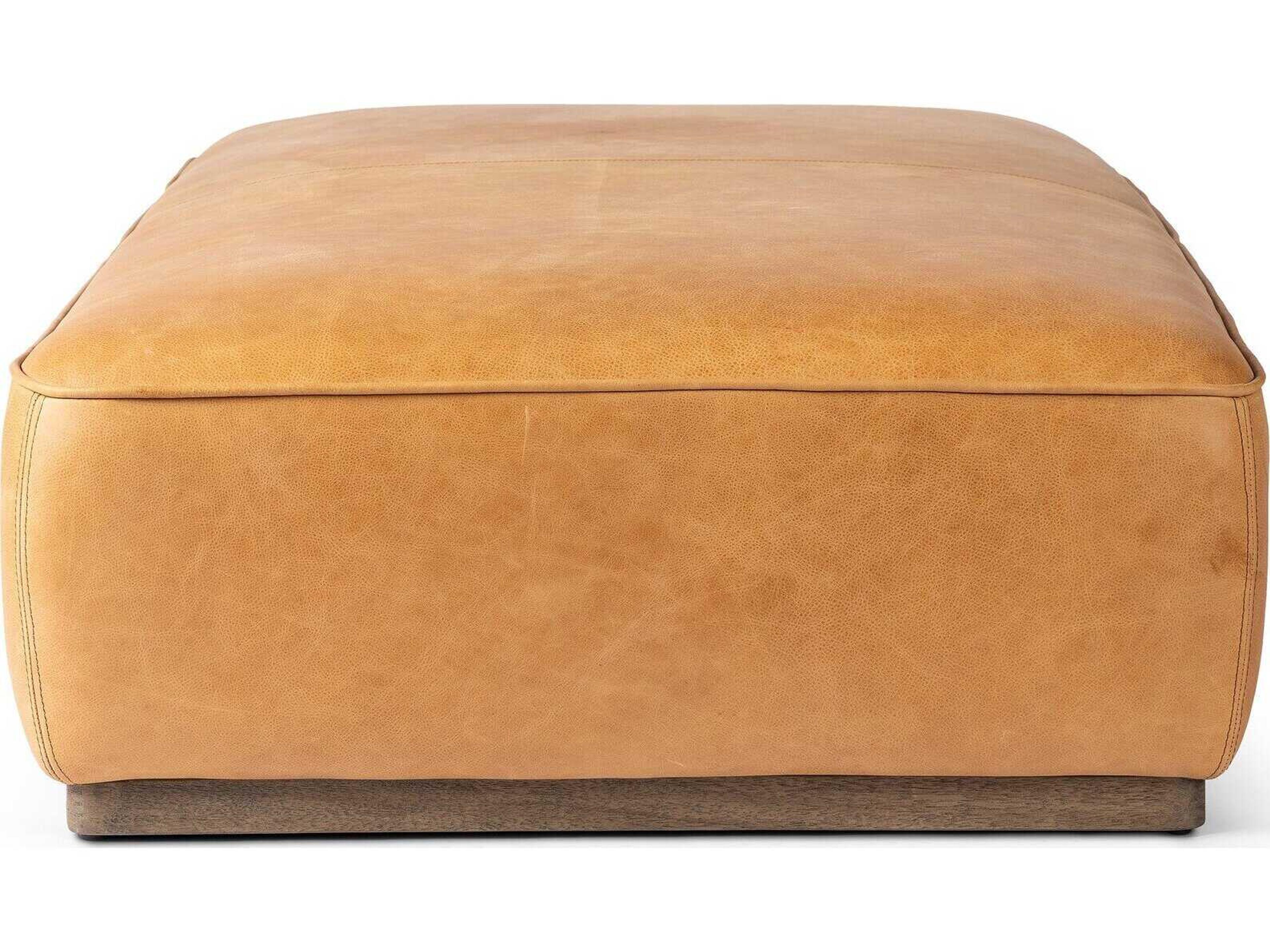 Four Hands Westgate Sinclair Distressed Natural Palermo Butterscotch Brown Leather Ottoman