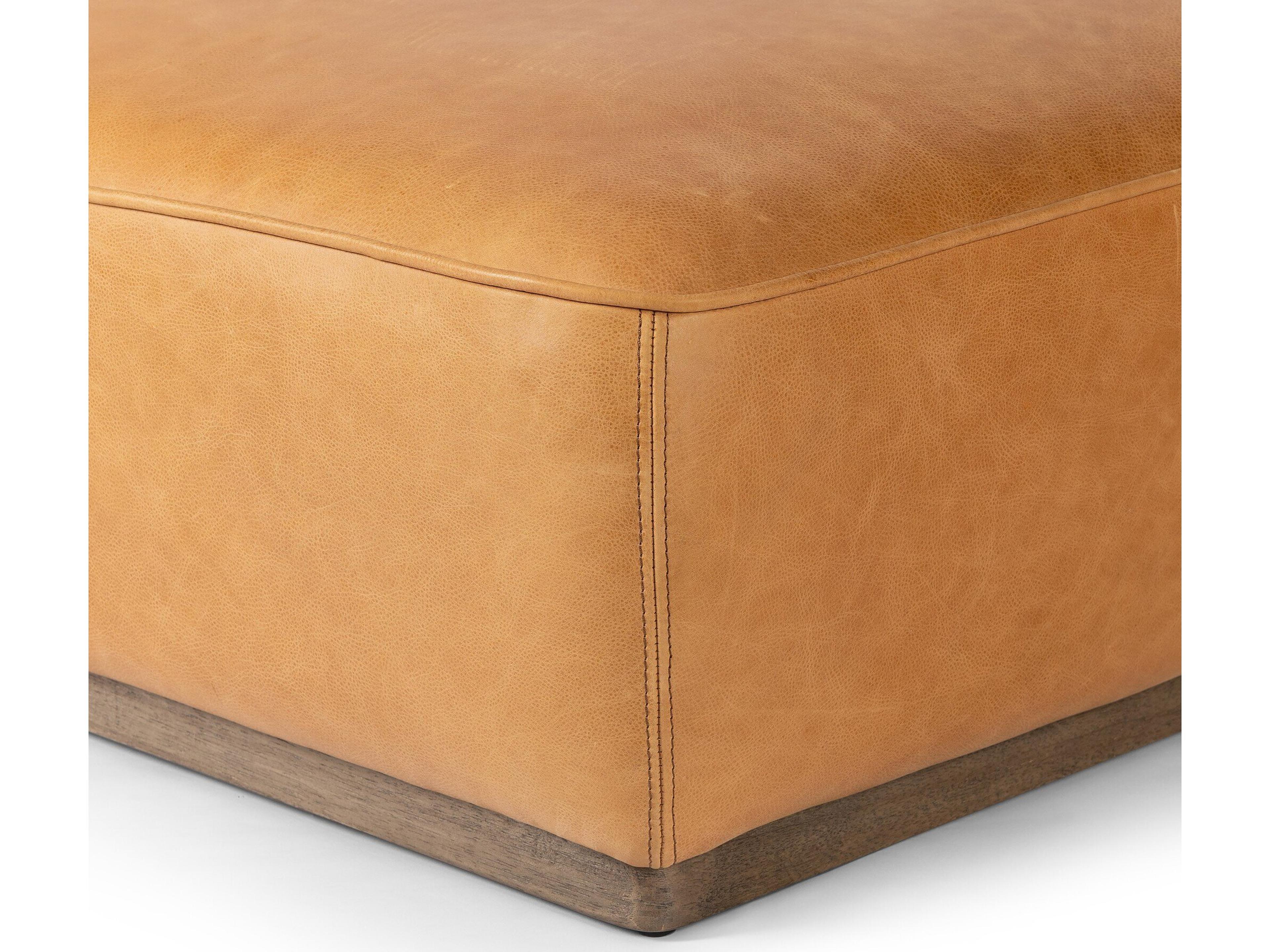 Four Hands Westgate Sinclair Distressed Natural Palermo Butterscotch Brown Leather Ottoman