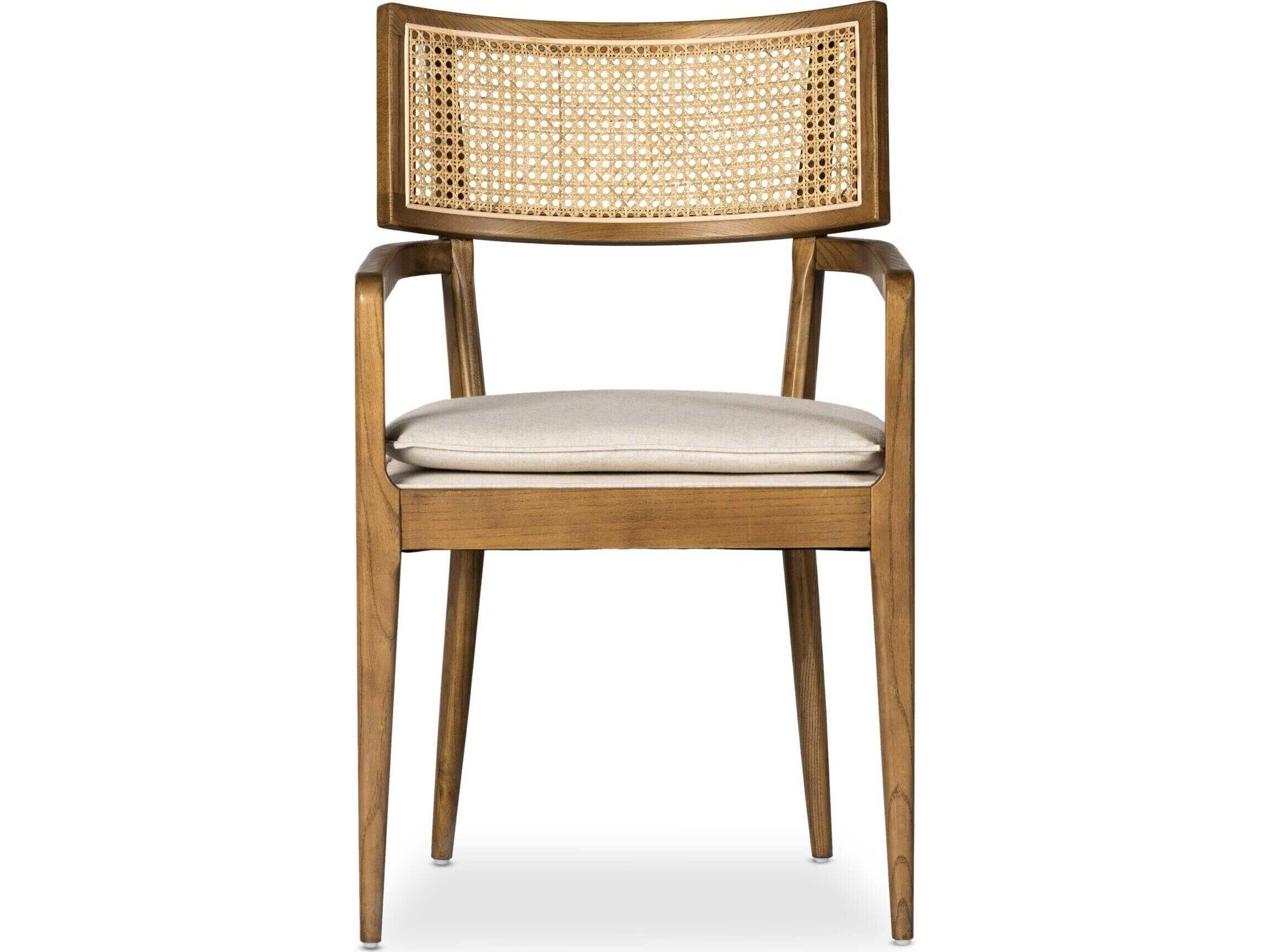 Four Hands Caswell Britt Solid Wood Brown Upholstered Arm Dining Chair