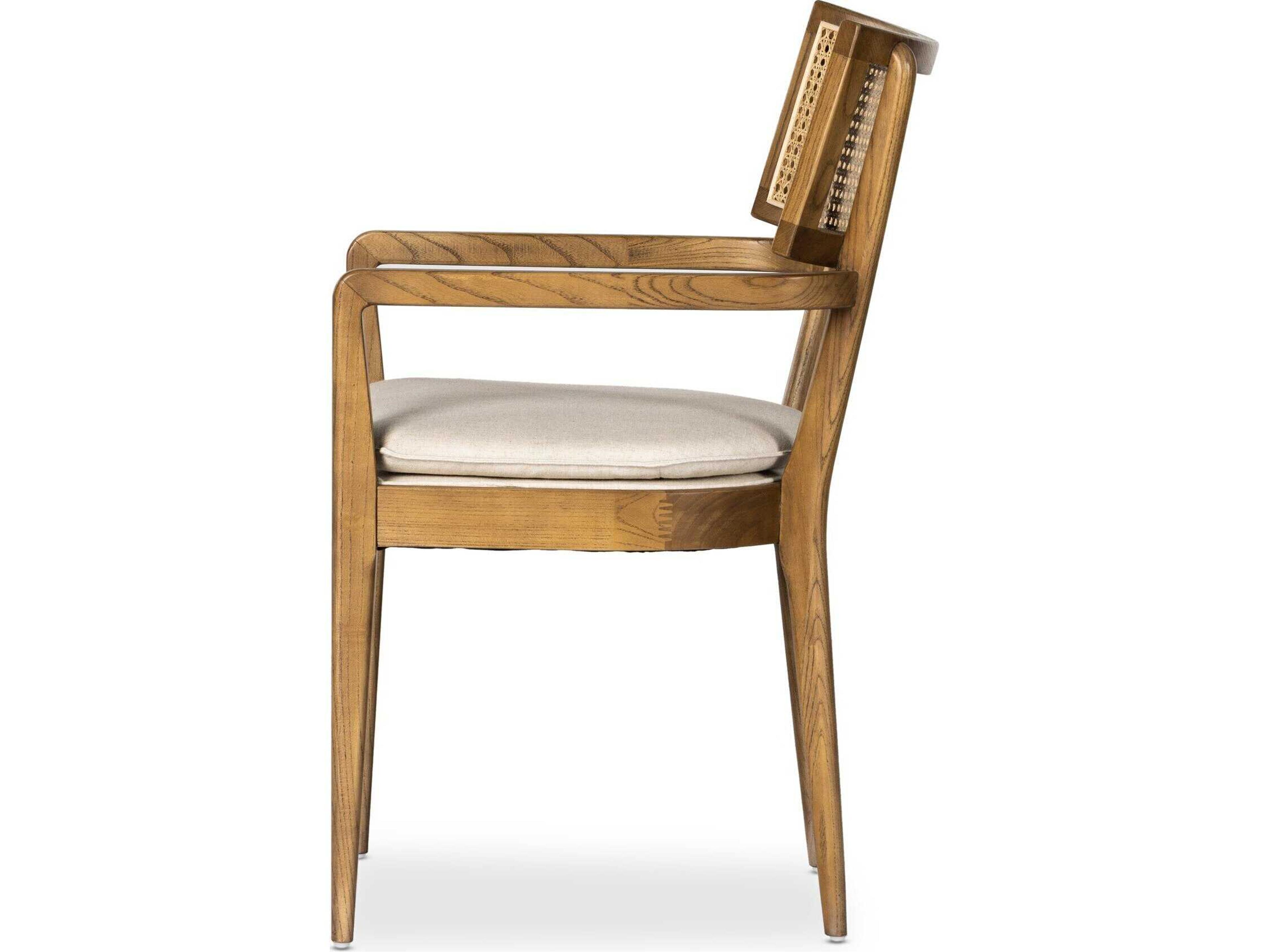 Four Hands Caswell Britt Solid Wood Brown Upholstered Arm Dining Chair