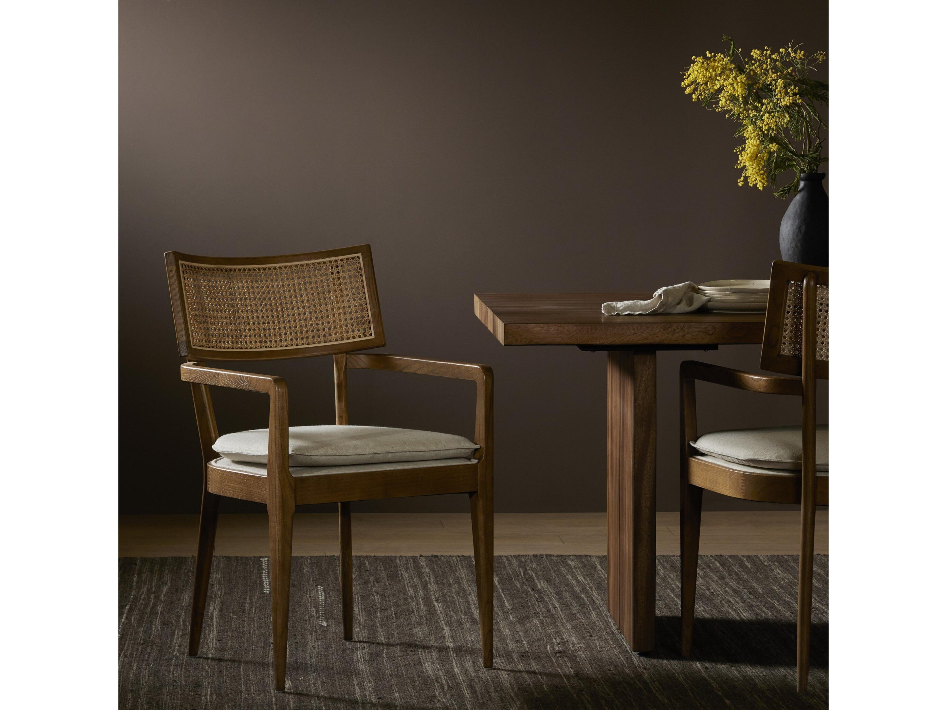 Four Hands Caswell Britt Solid Wood Brown Upholstered Arm Dining Chair