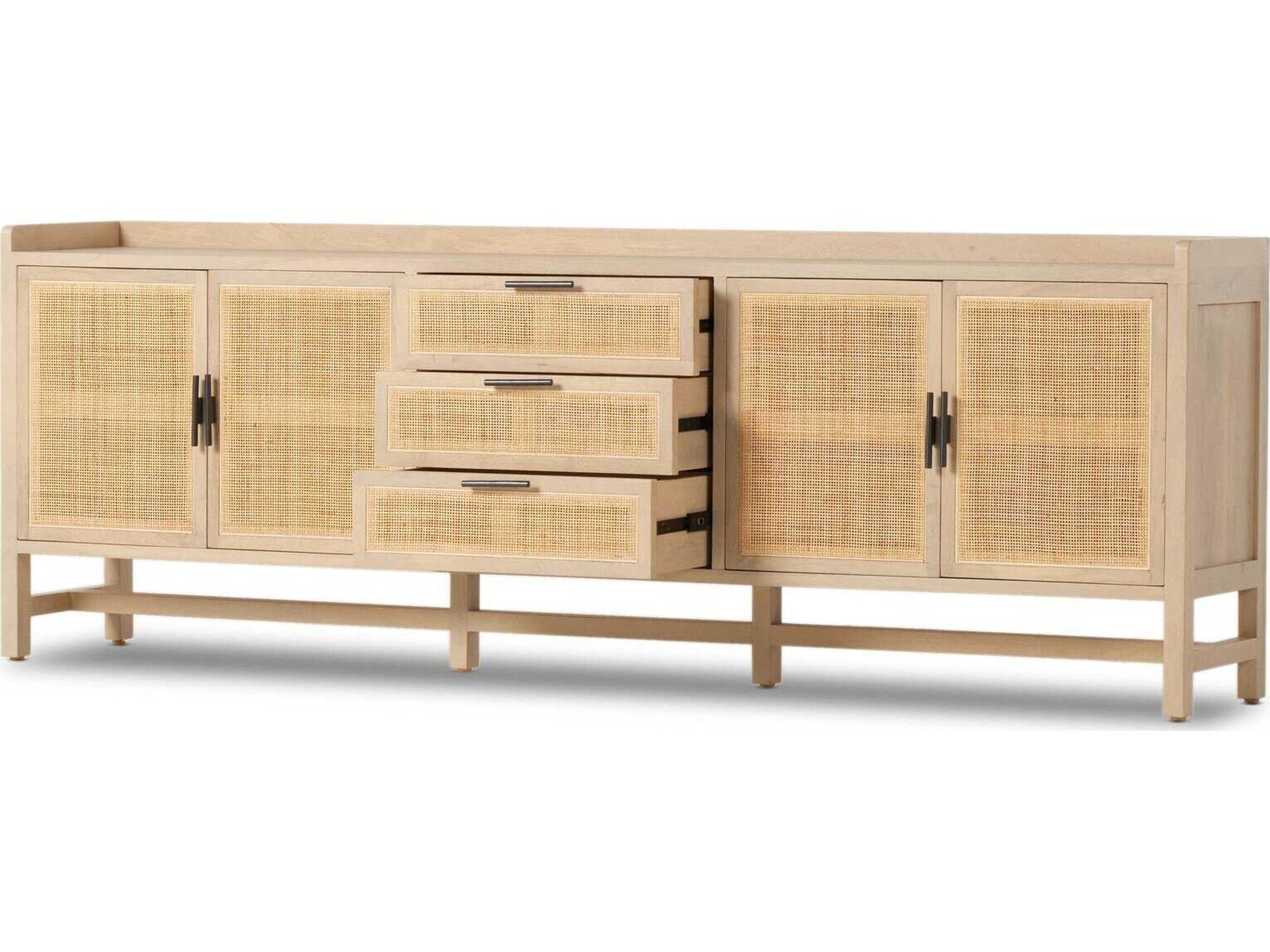 Four Hands Leighton Caprice 96" Mango Wood Natural Gunmetal Cane Sideboard